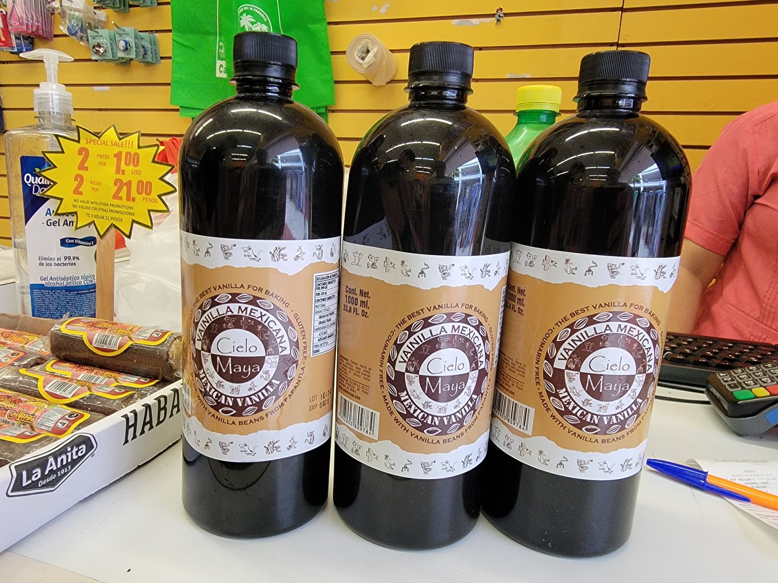 Bottles of Mexican vanilla in a Cozumel shop