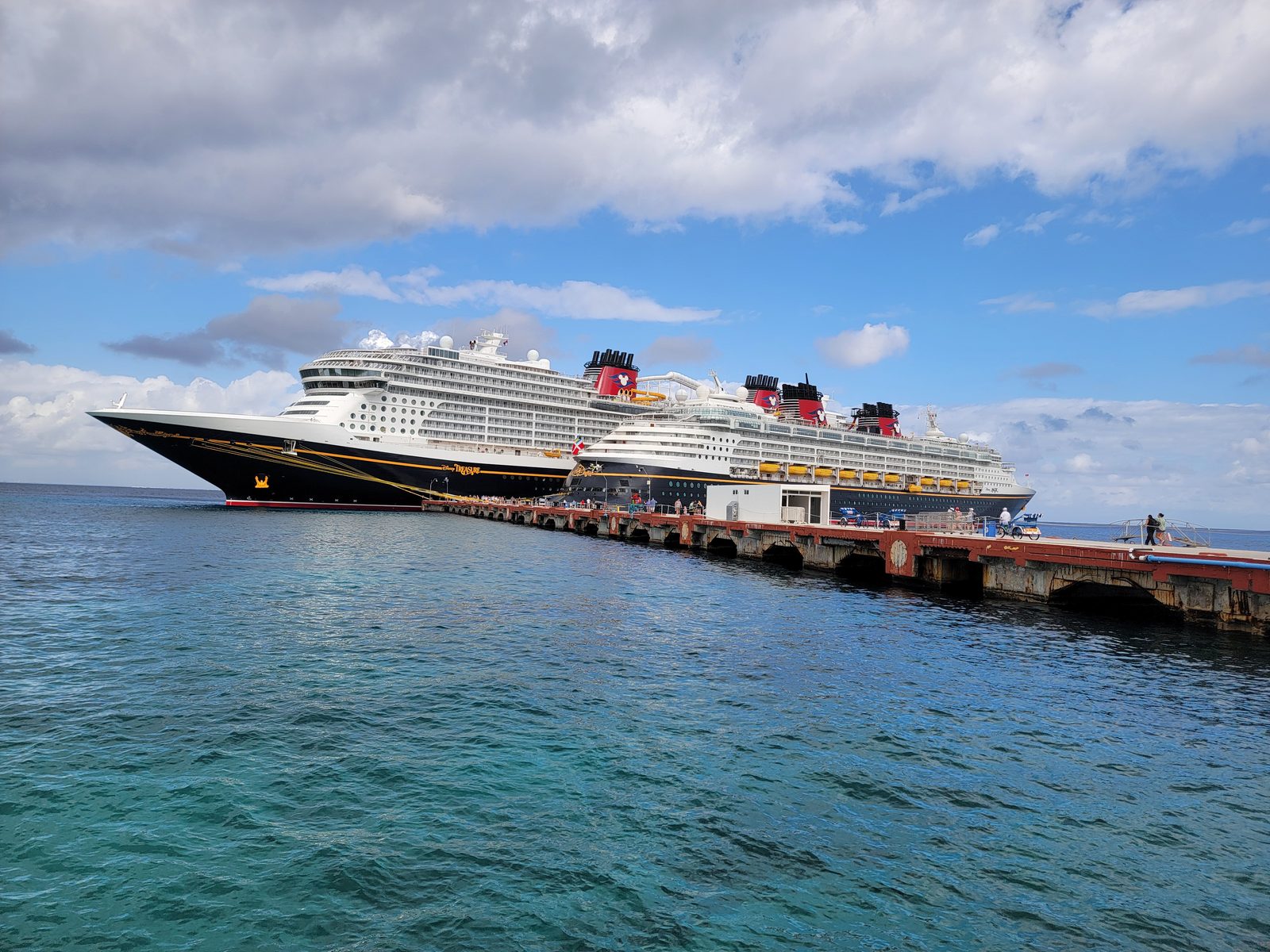 The Disney Magic and the brand new Disney Treasure side by side in Cozumel