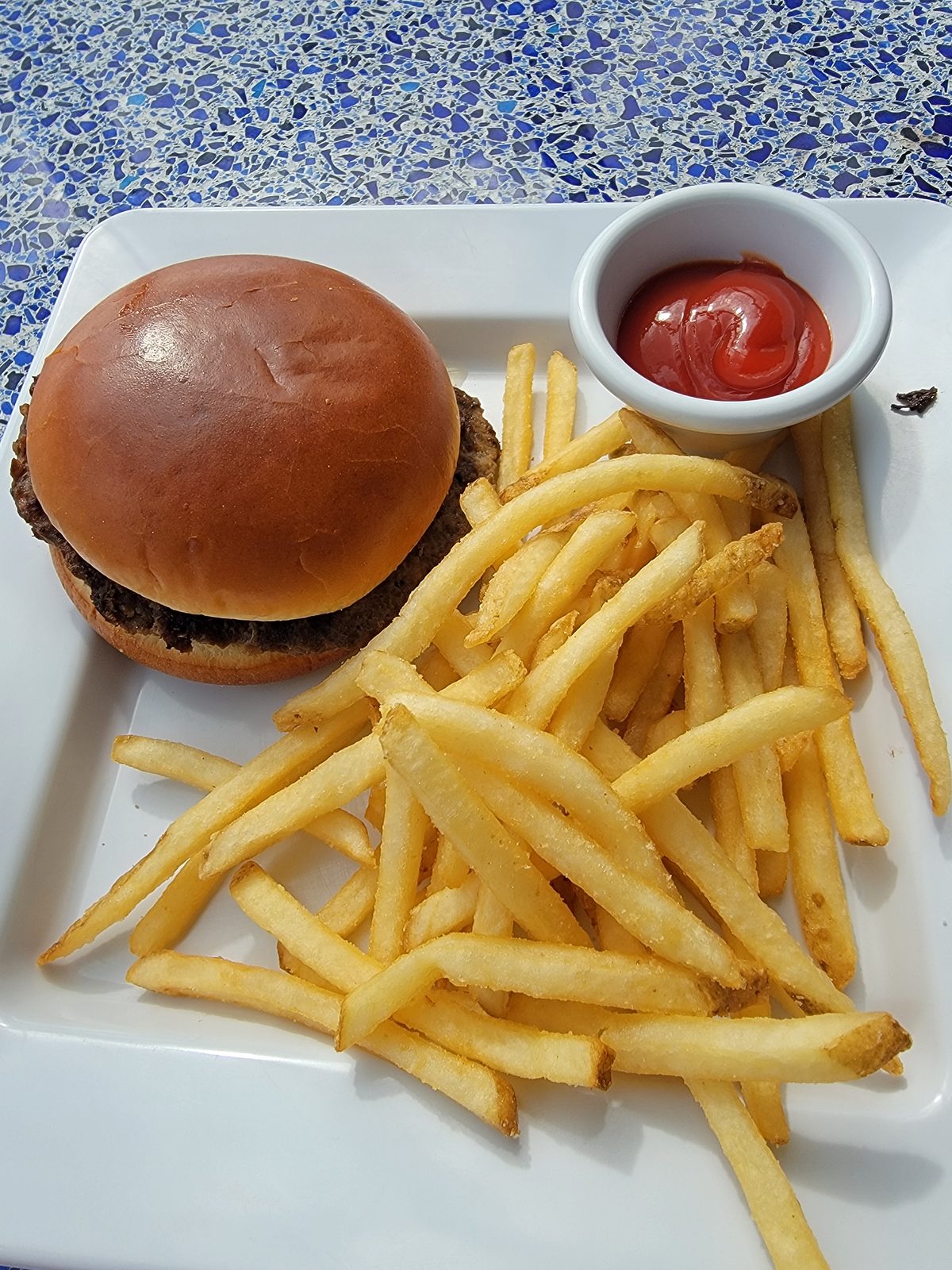 Burger and fries for lunch in Cozumel