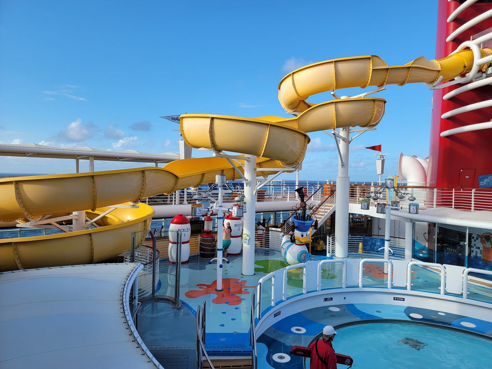 The Twist 'n' Spout slide on the pool deck