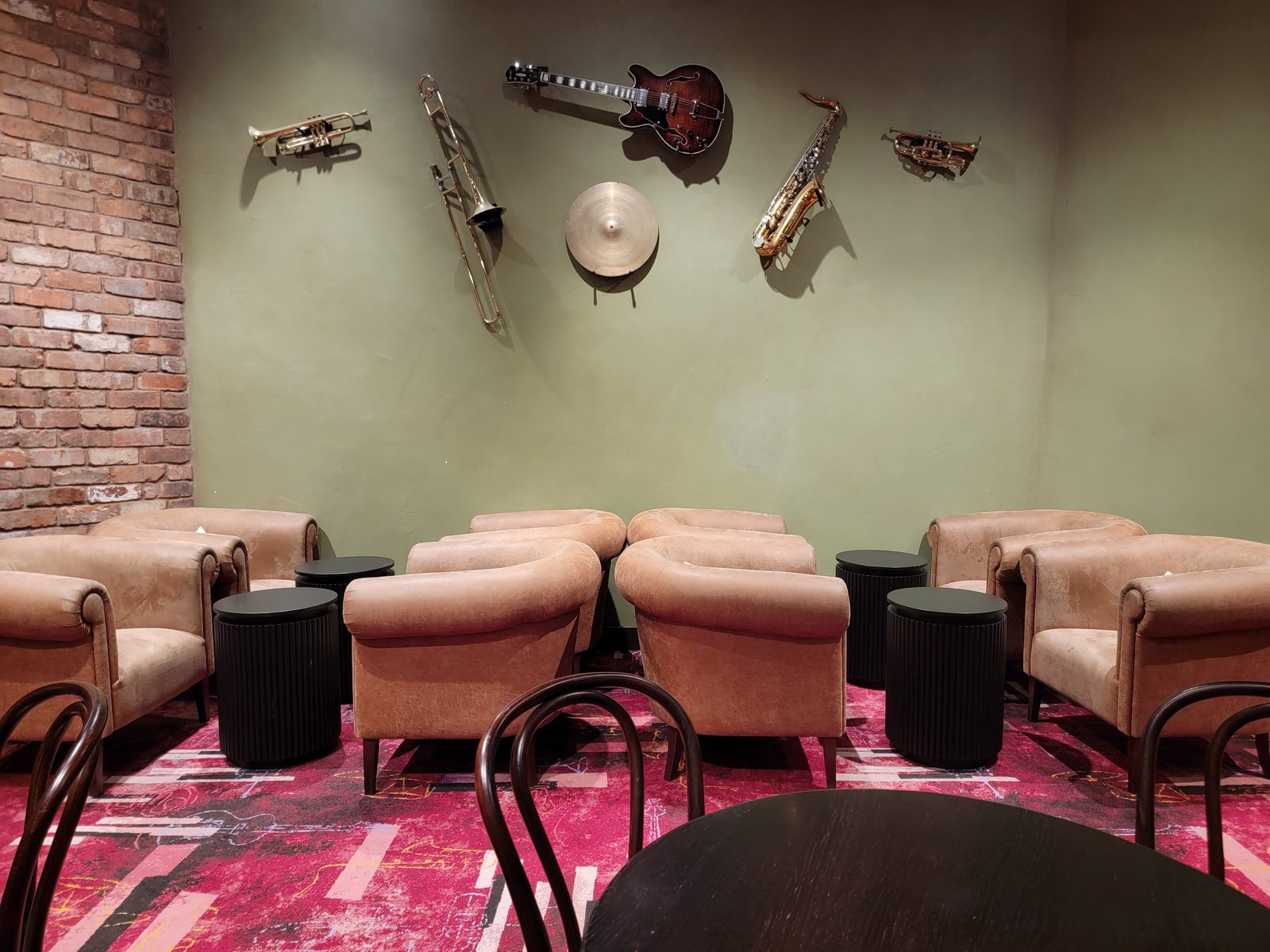 Instruments on the wall of the Soul Cat Lounge