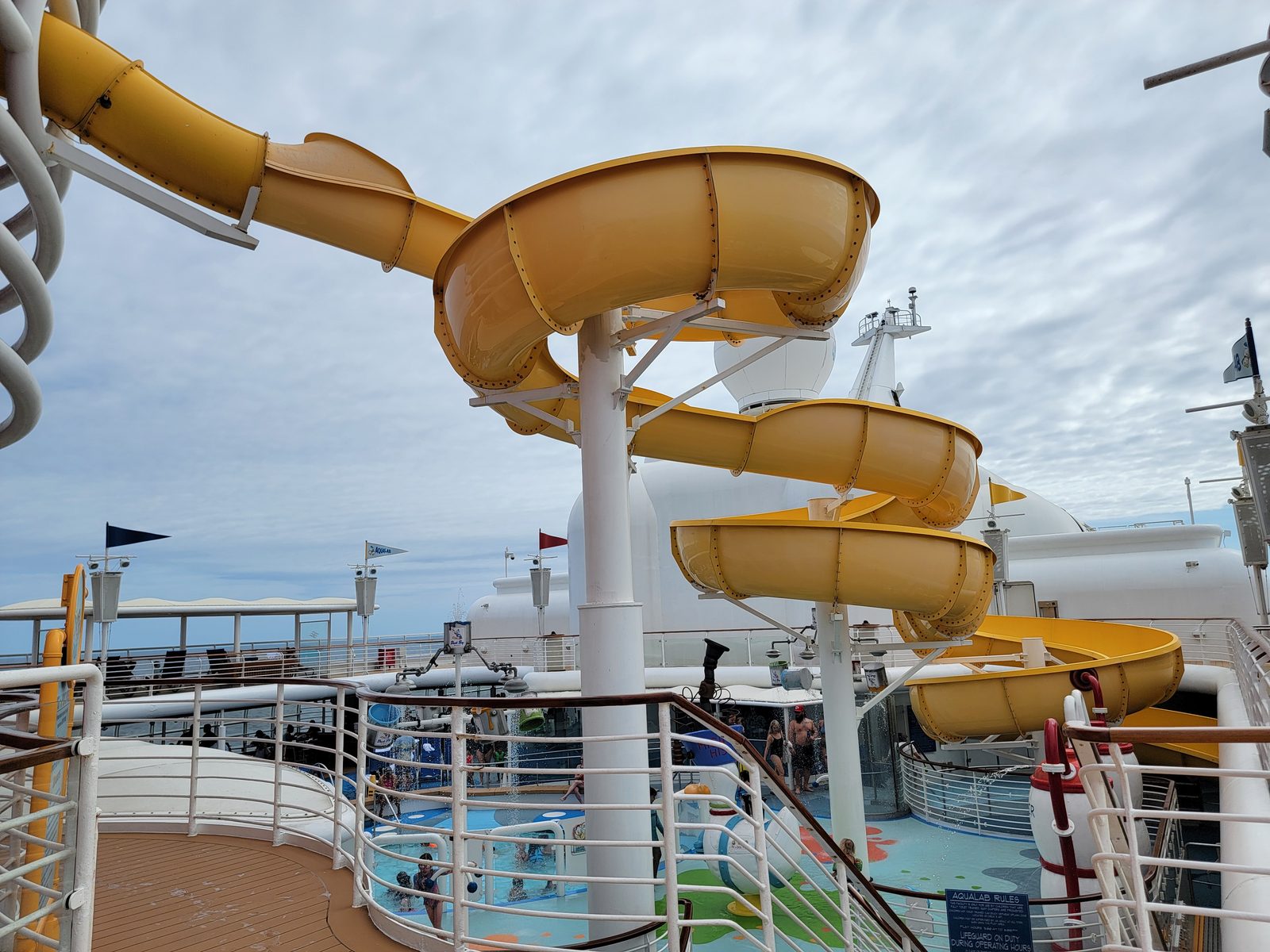 The Twist 'n' Spout slide winding past the funnels