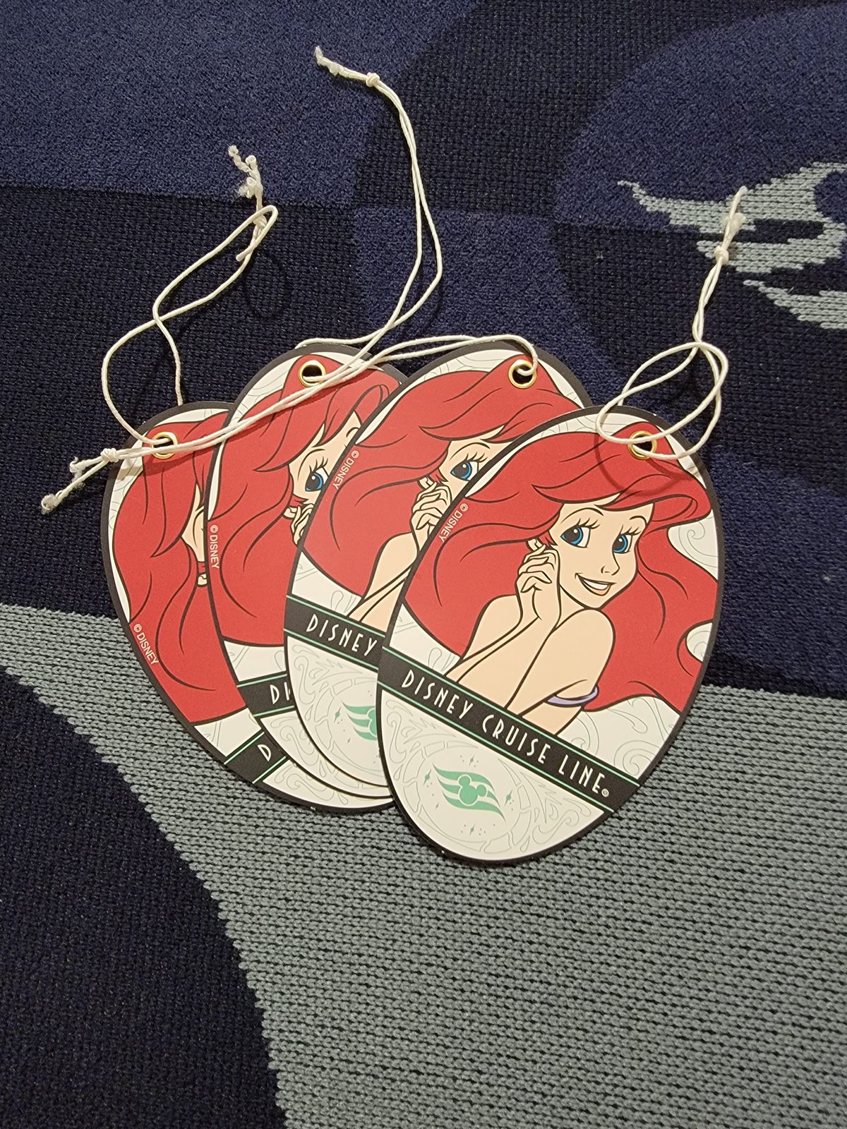Ariel luggage tags, ready for disembarkation
