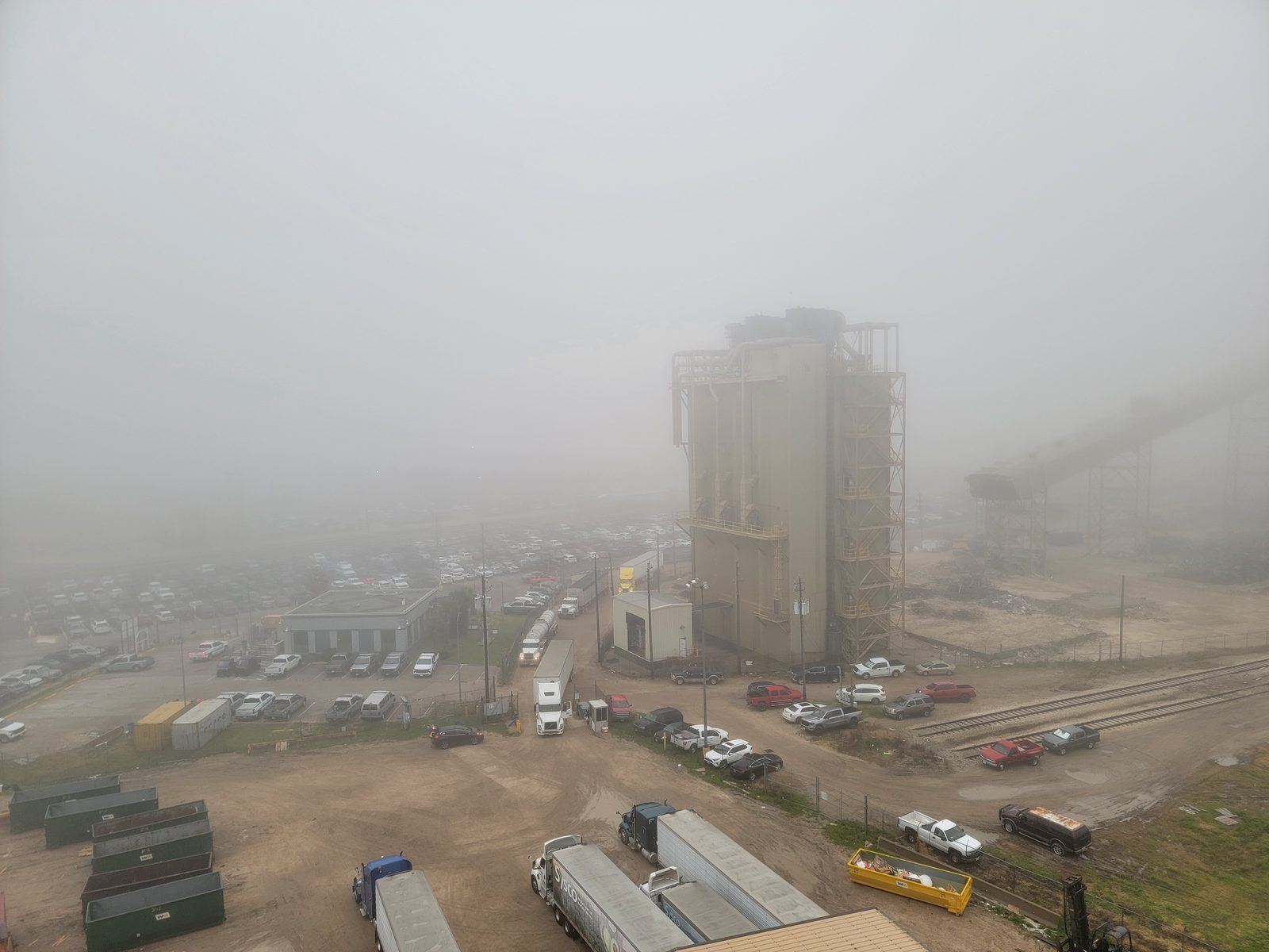 Galveston's port through the morning fog