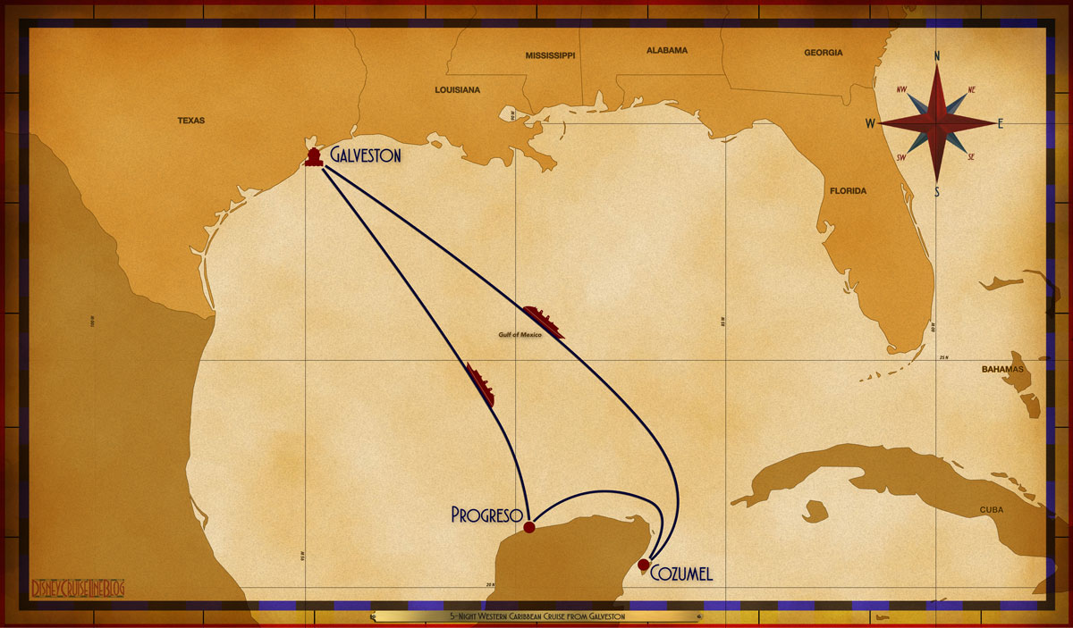 Itinerary map courtesy of DisneyCruiseLineBlog.com