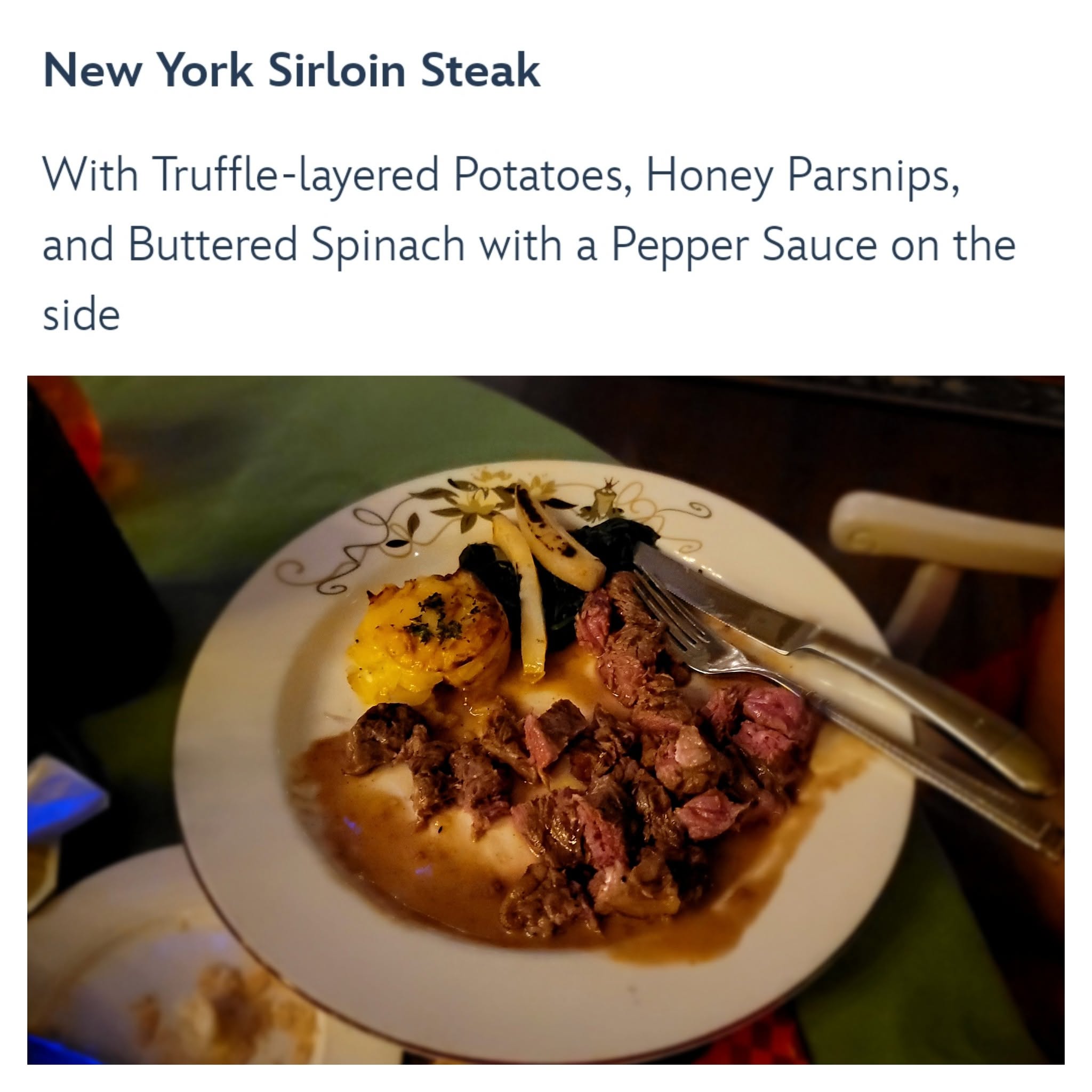 New York sirloin at Tiana's Place