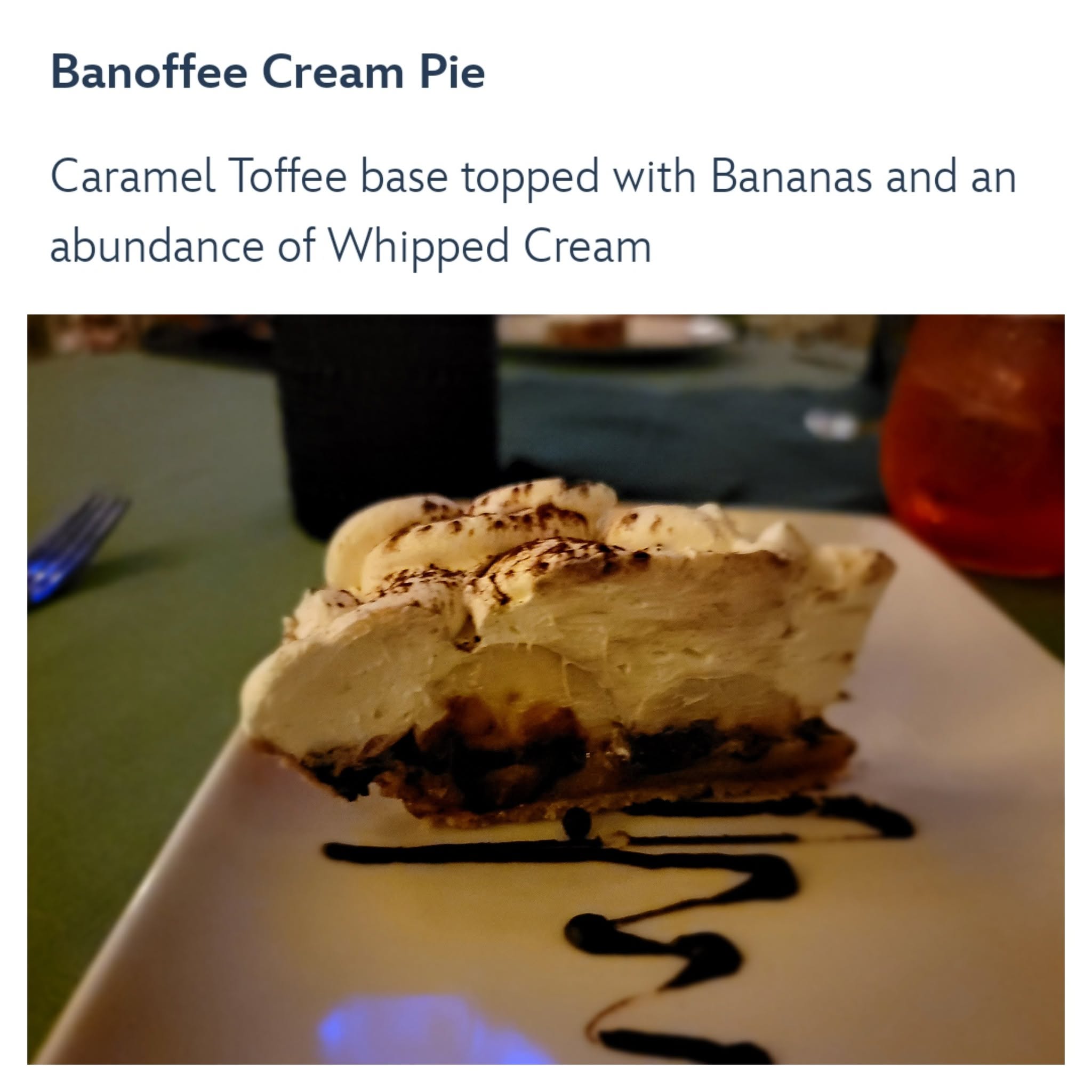 Banoffee cream pie at Tiana's Place