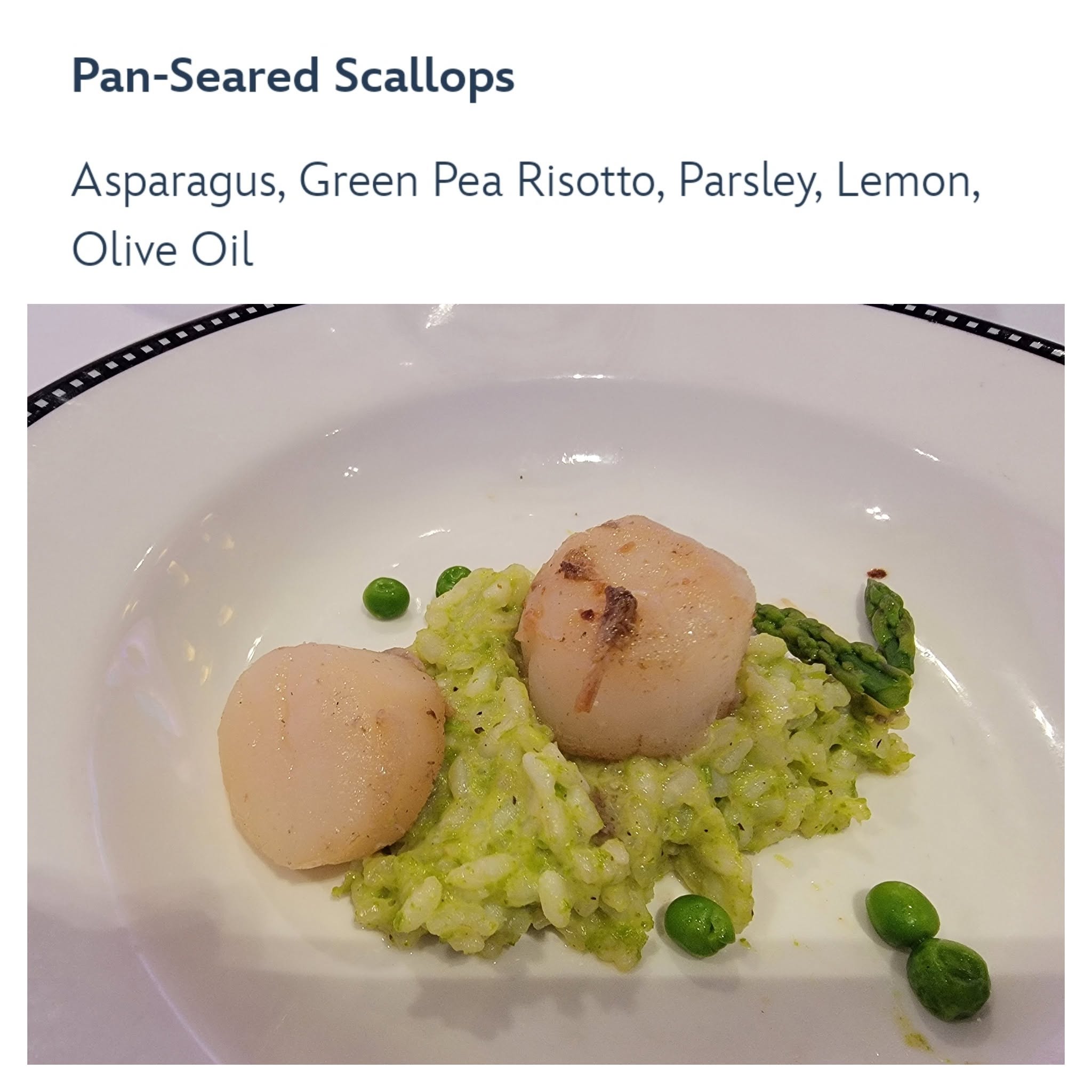 Pan-seared scallops with pea risotto on the Wonder
