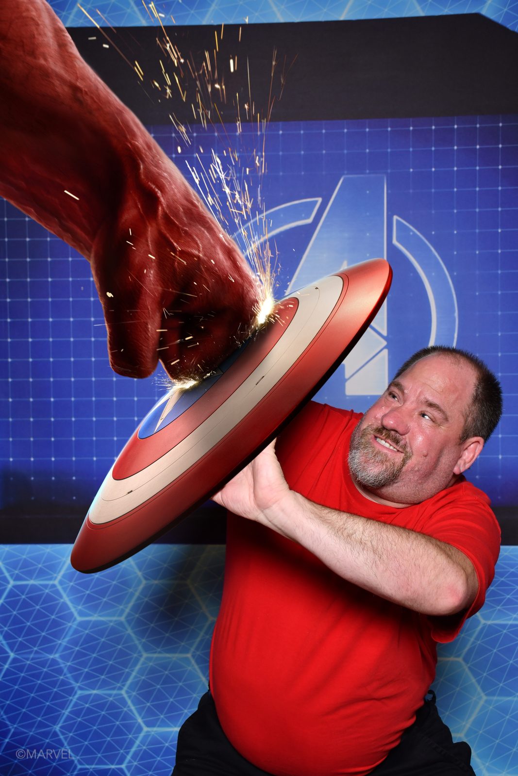 Michael with the Captain America shield on the Wonder