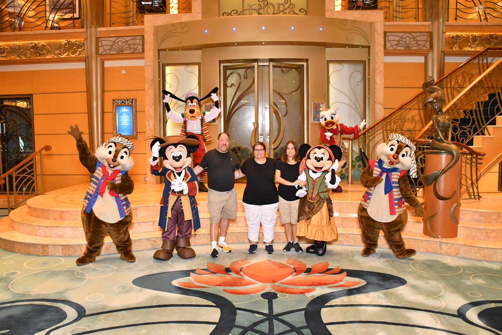 Meeting Mickey and friends on the staircase