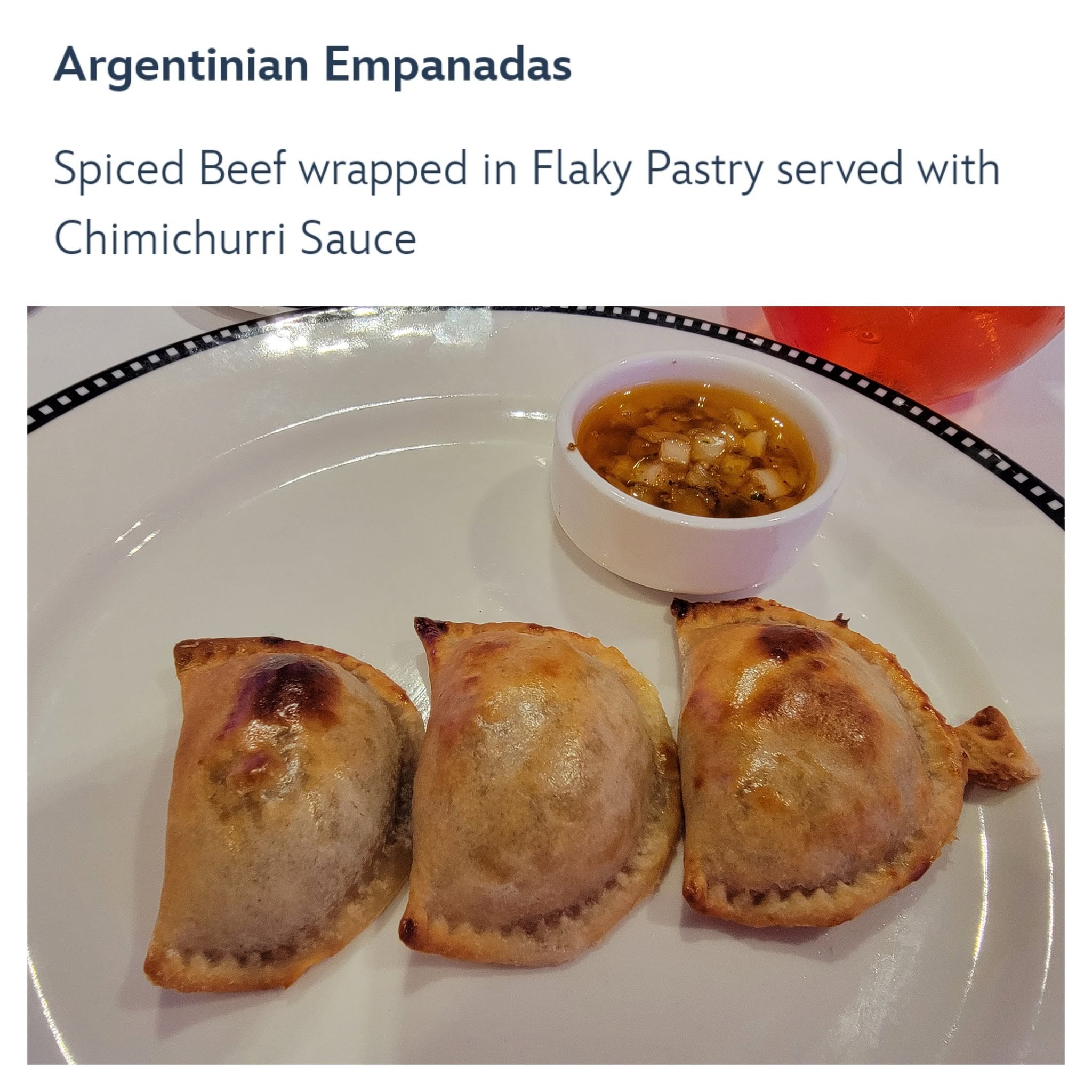Argentinian empanadas at dinner on the Wonder