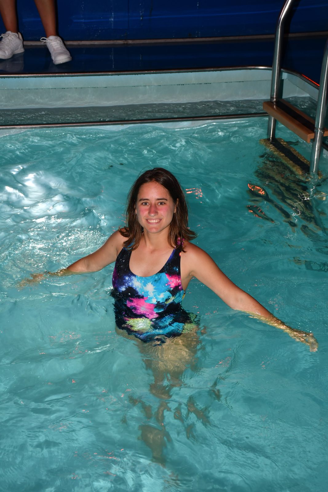Lisa in the pool on equator crossing night