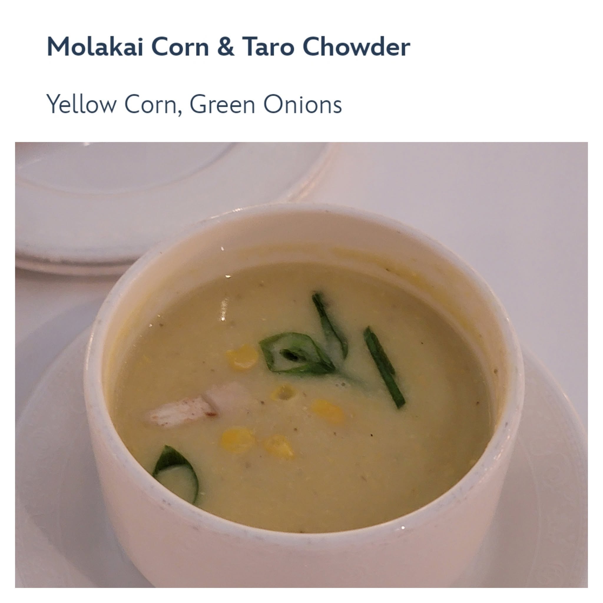 Molokai corn and taro chowder on Hawaiian night