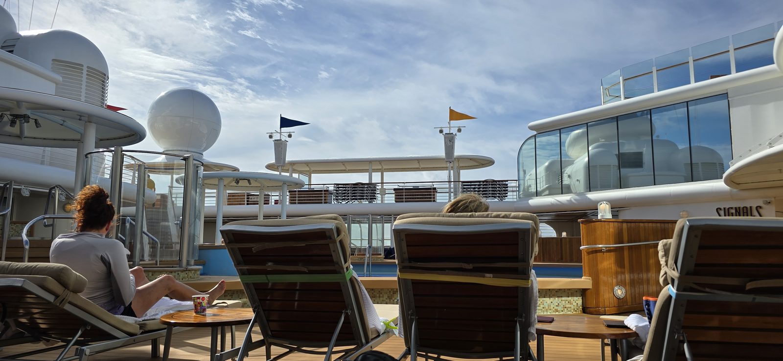 Coffee and lounge chairs on our first sea day