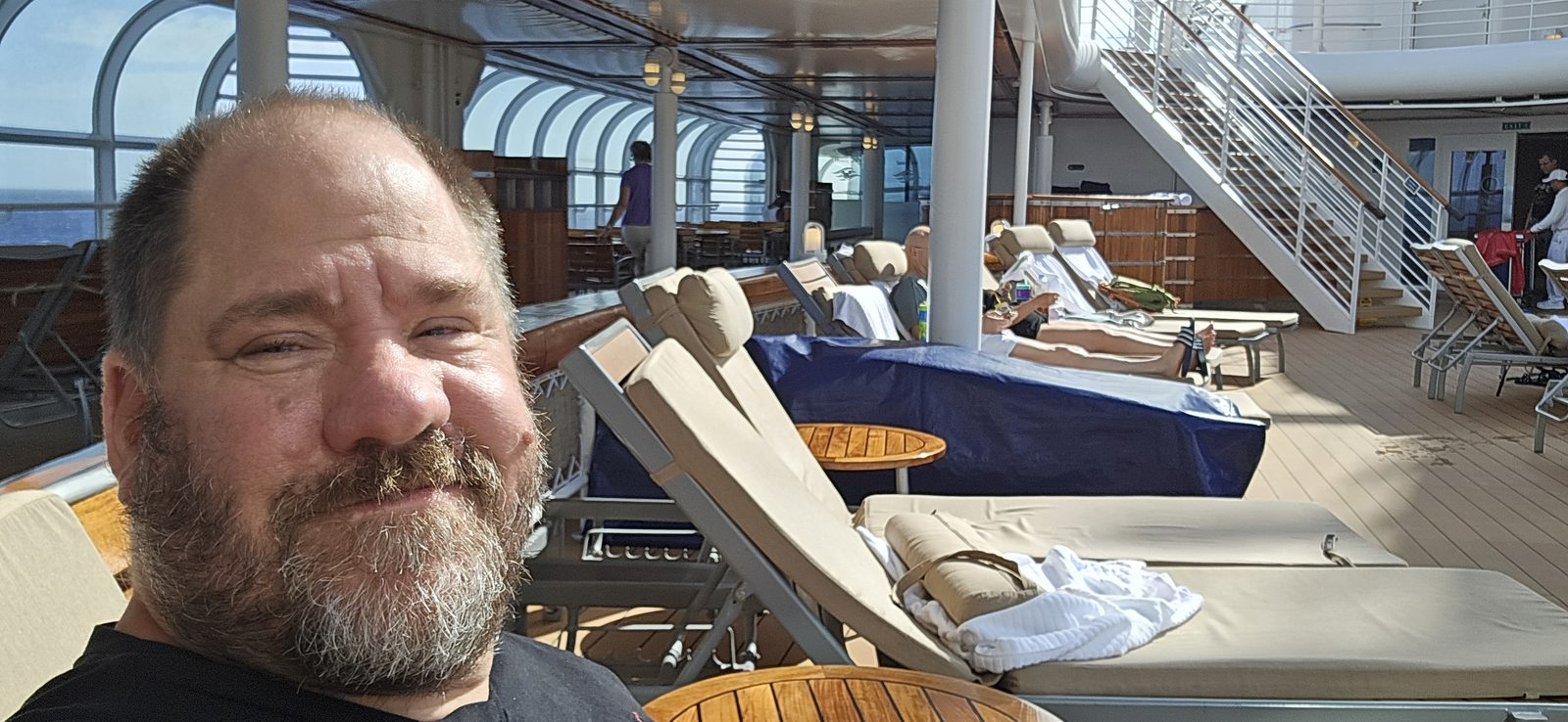Relaxing on deck on our day at sea