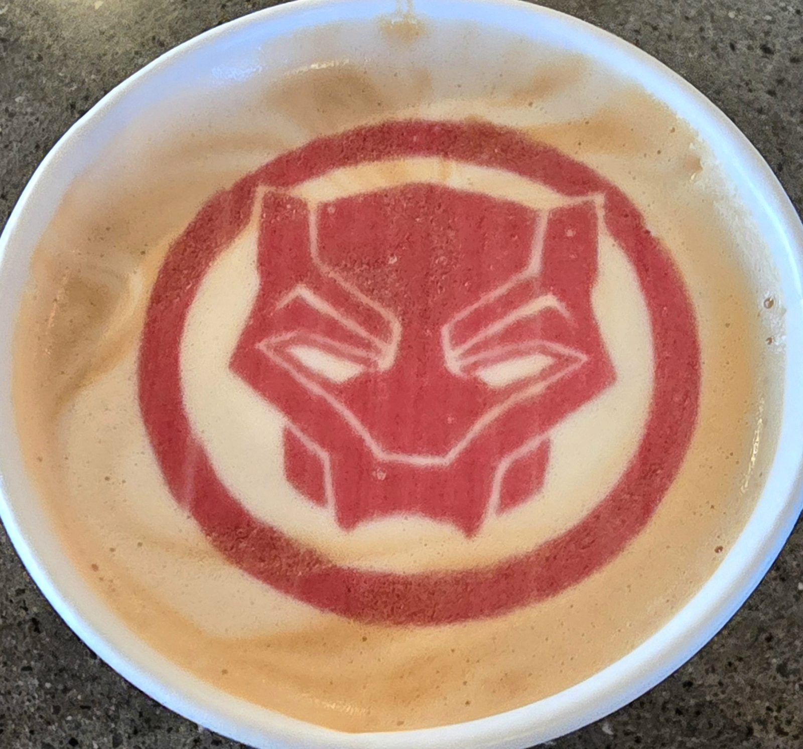 My coffee drawn as Black Panther at Cove Cafe