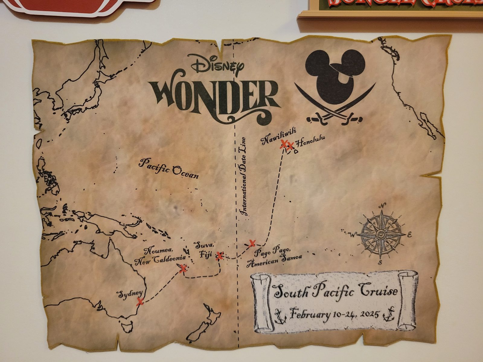Our South Pacific cruise route, marked like treasure