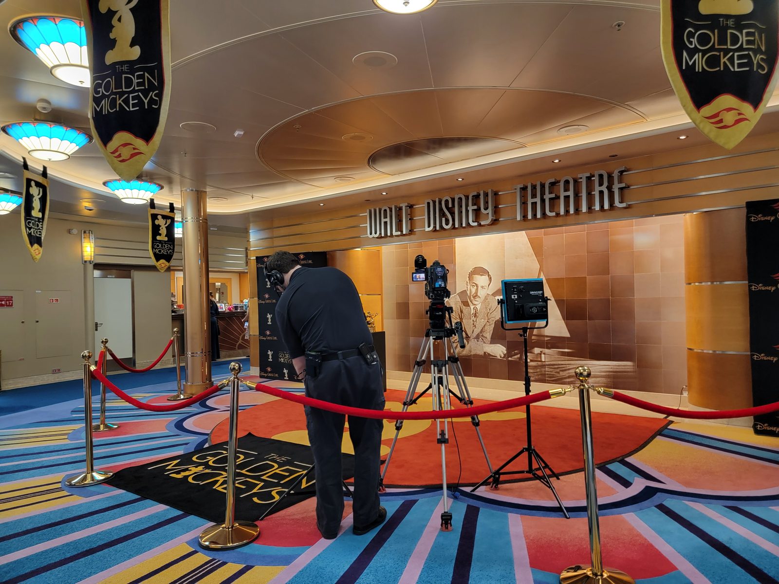 Setting up for the Golden Mickeys red carpet