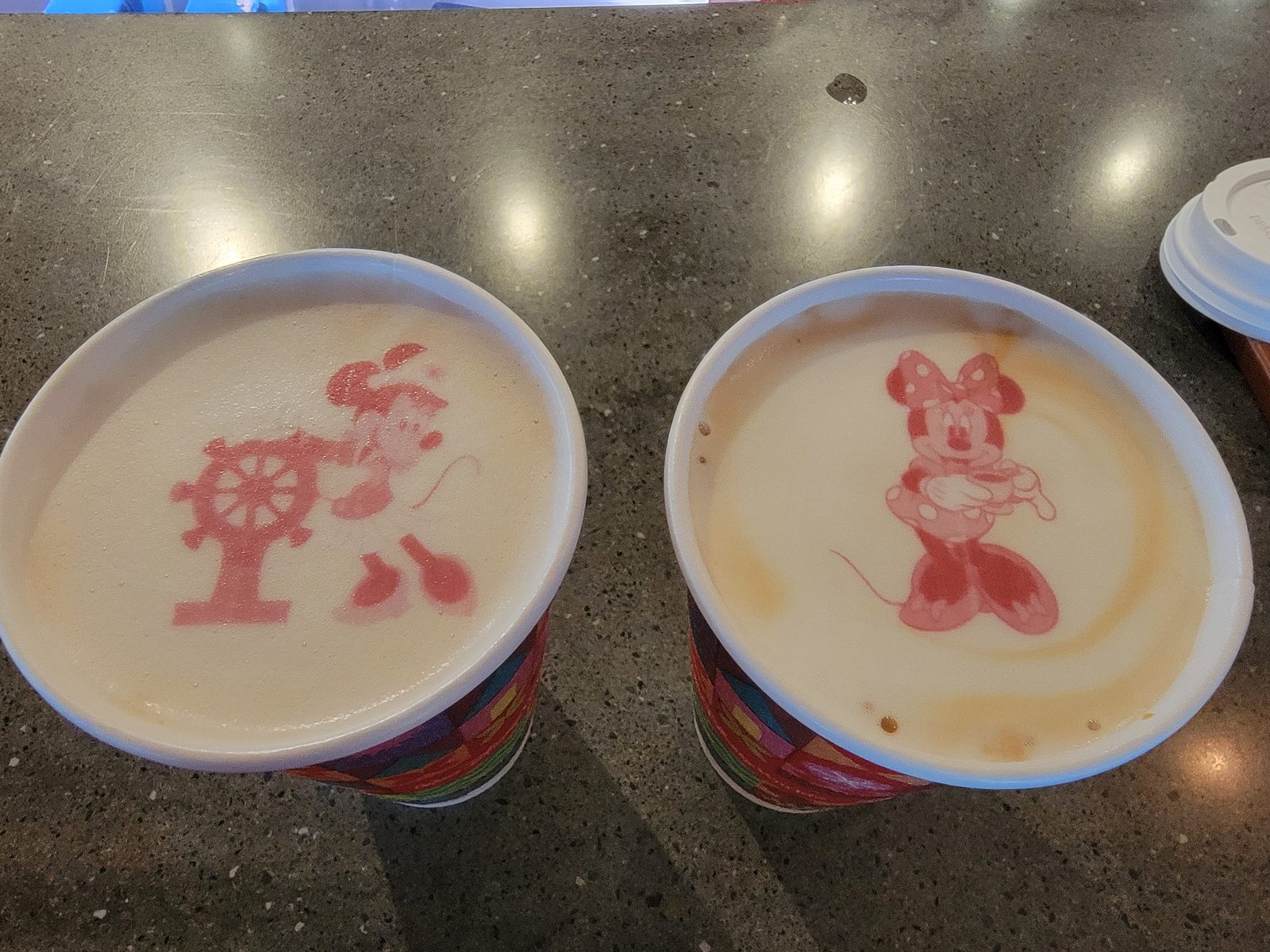 Mickey and Minnie in the coffee foam