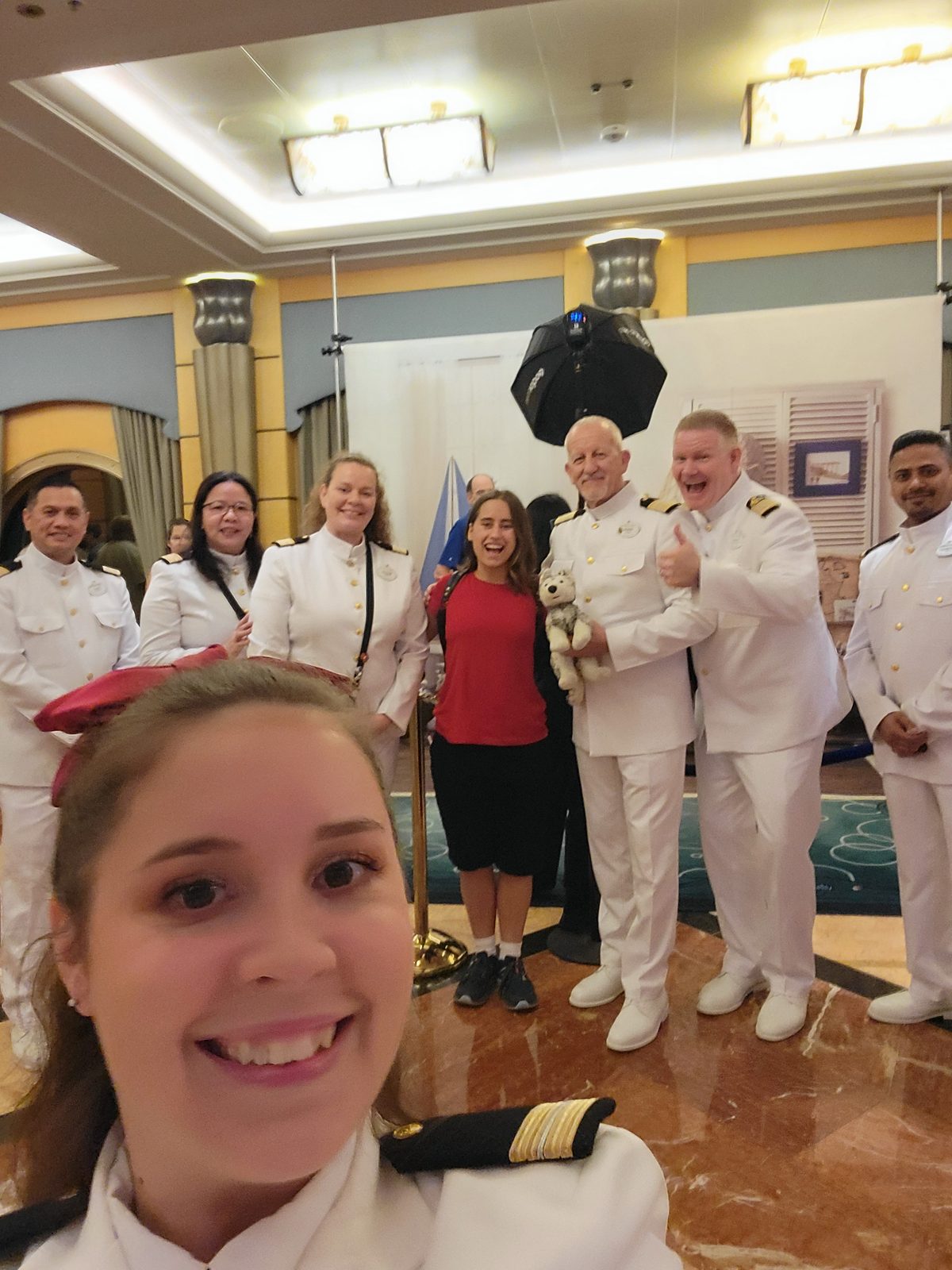 Kathy and Lisa with the ship's officers
