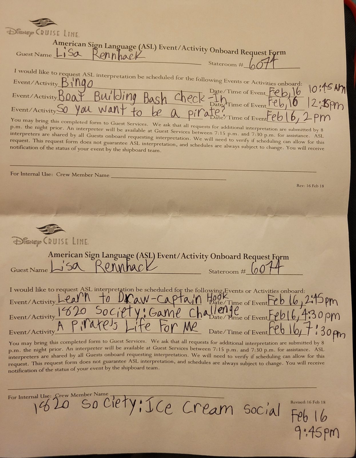 Lisa's ASL interpreter request form