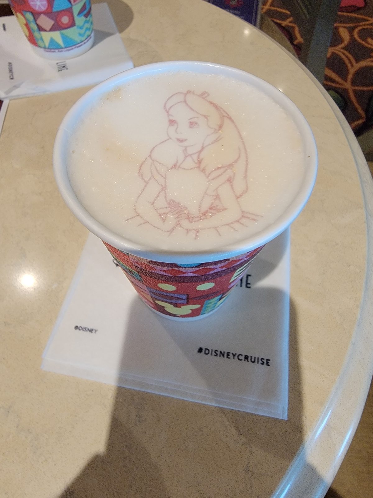 Foam art at morning happy hour on the Wonder