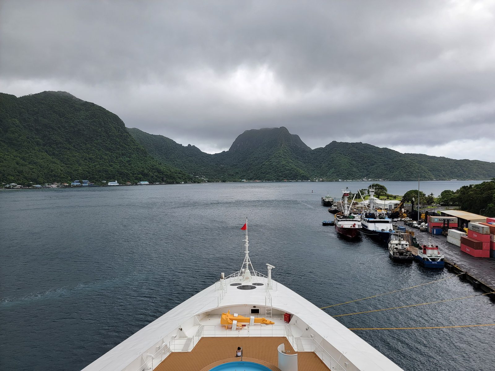 Pulling into Pago Pago from the bow