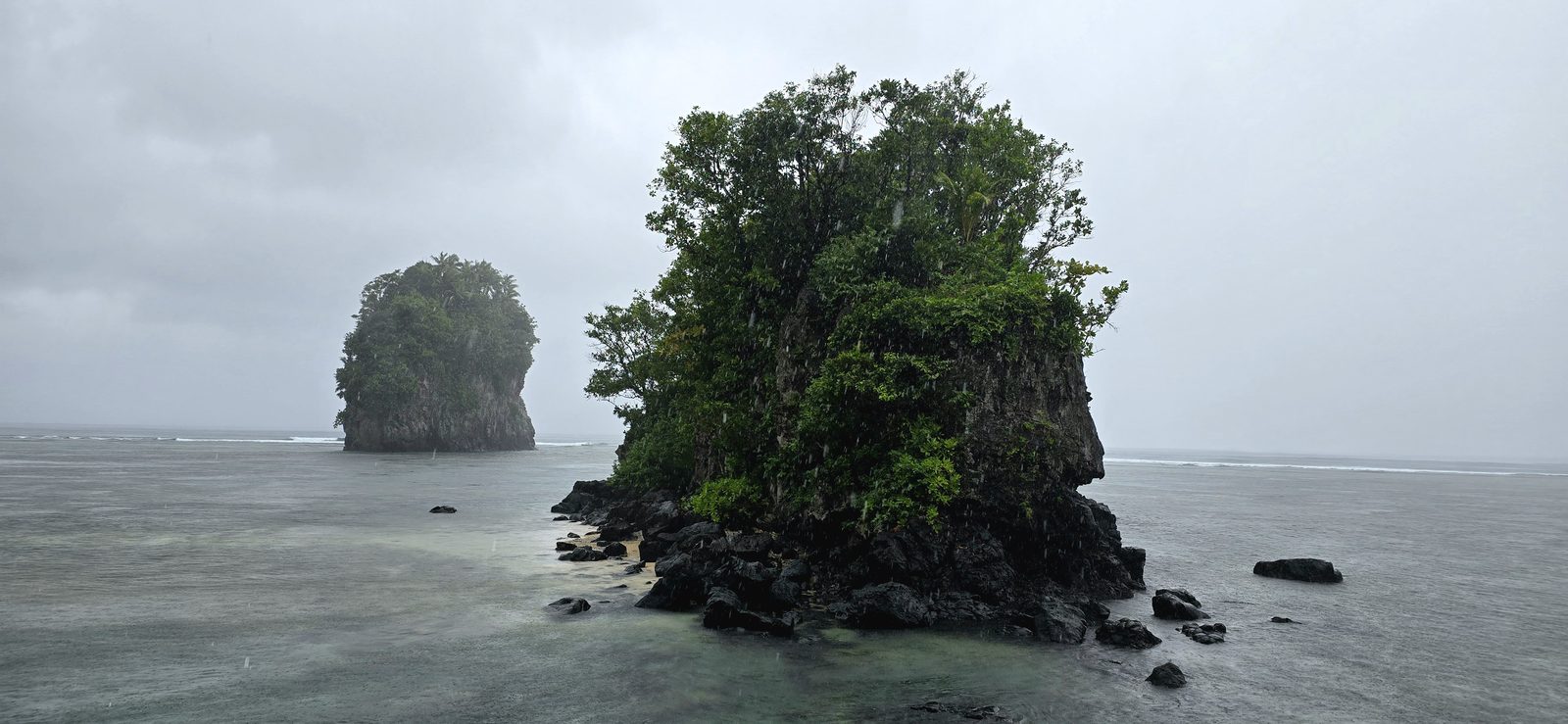 Flowerpot Rock in the rain in American Samoa