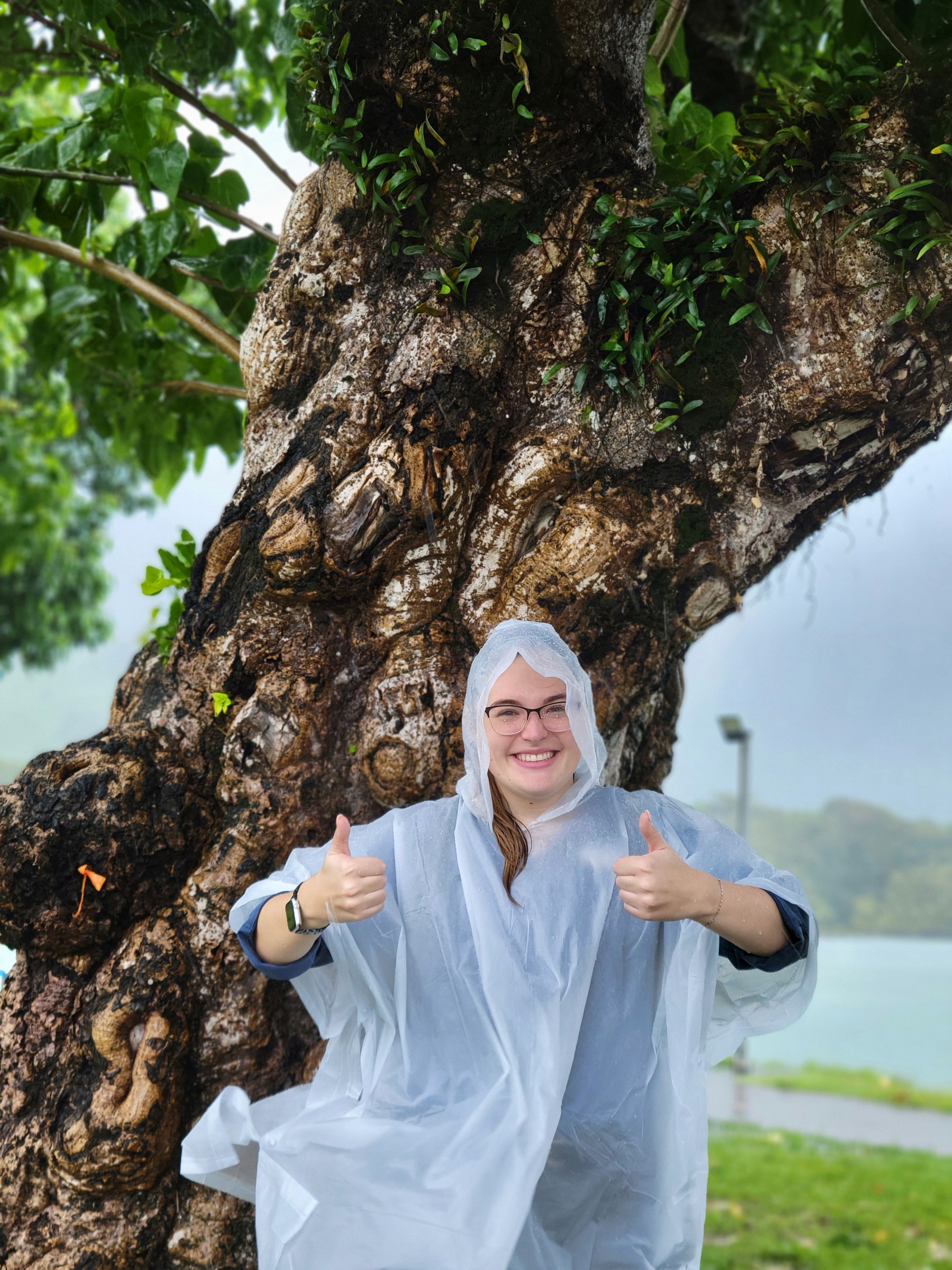 Jenna in her rain poncho in American Samoa
