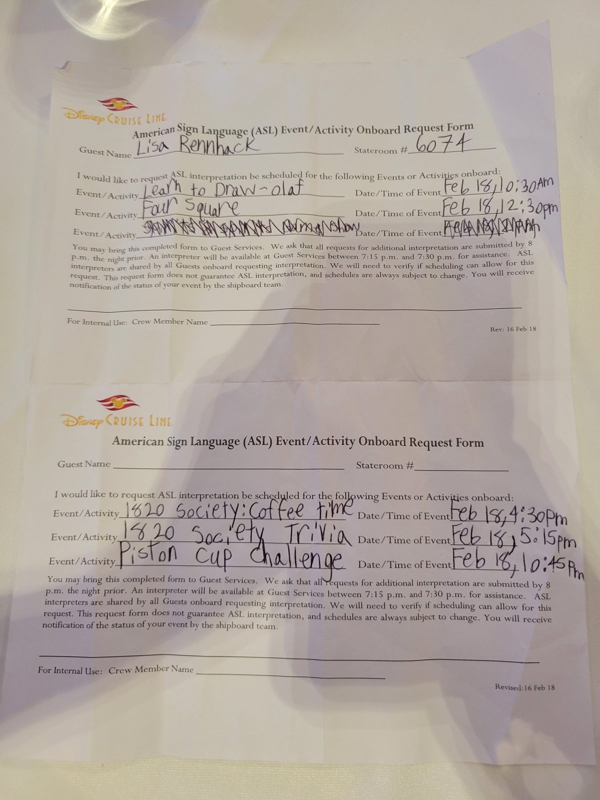 Lisa's ASL interpreter request form