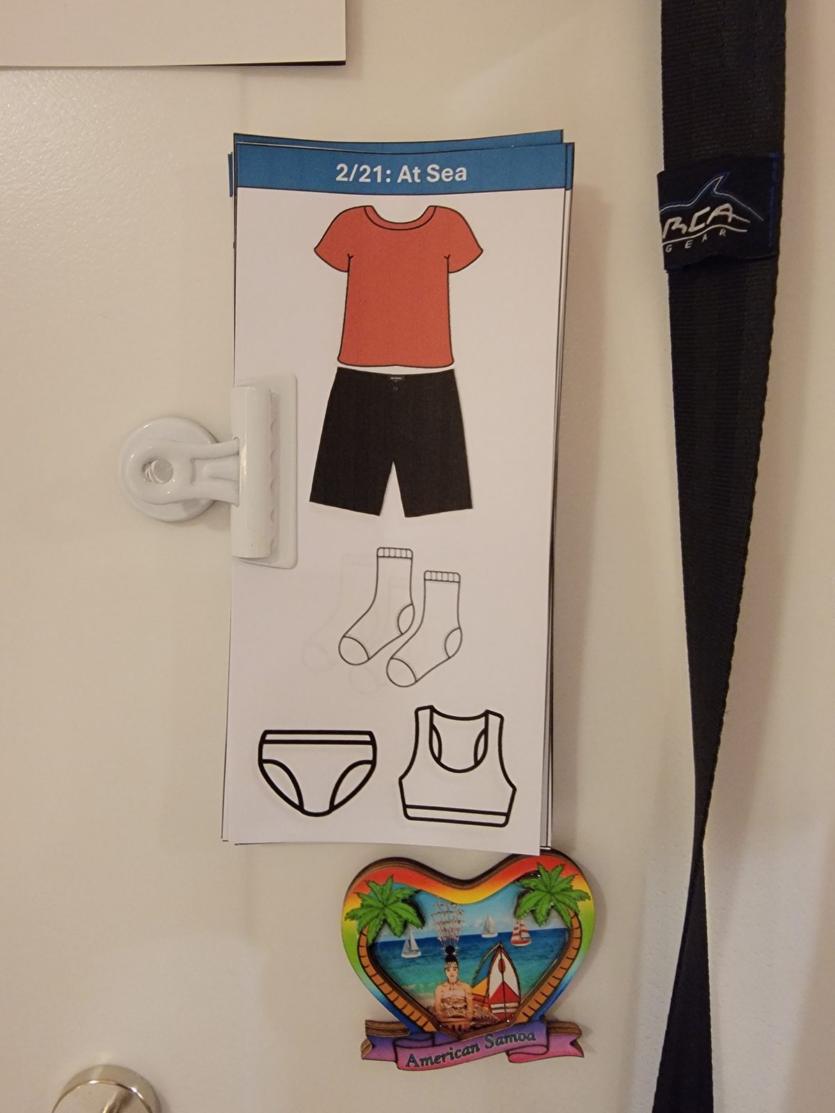 Kathy's outfit card for 2/21 on our door