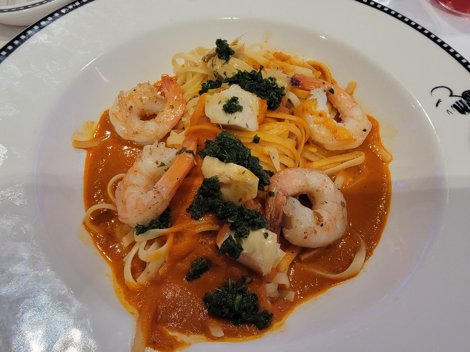 Shrimp and pasta at dinner