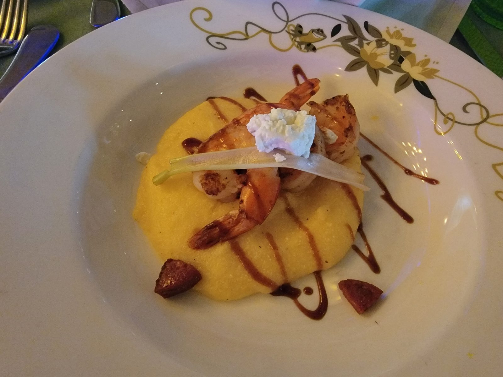A seafood course at dinner