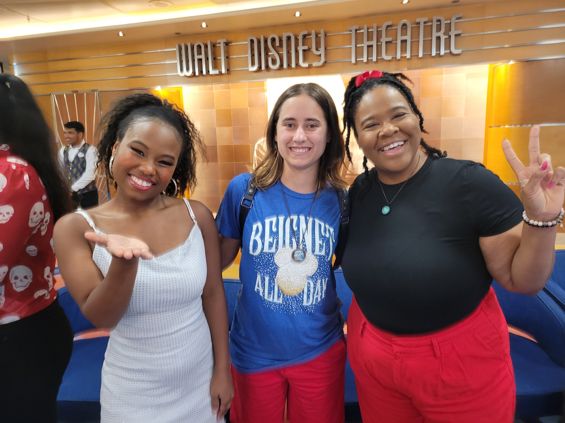 Lisa and Dominique with a friend outside the Walt Disney Theatre
