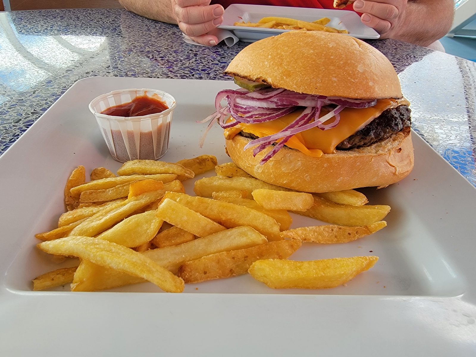 Burger and fries for lunch