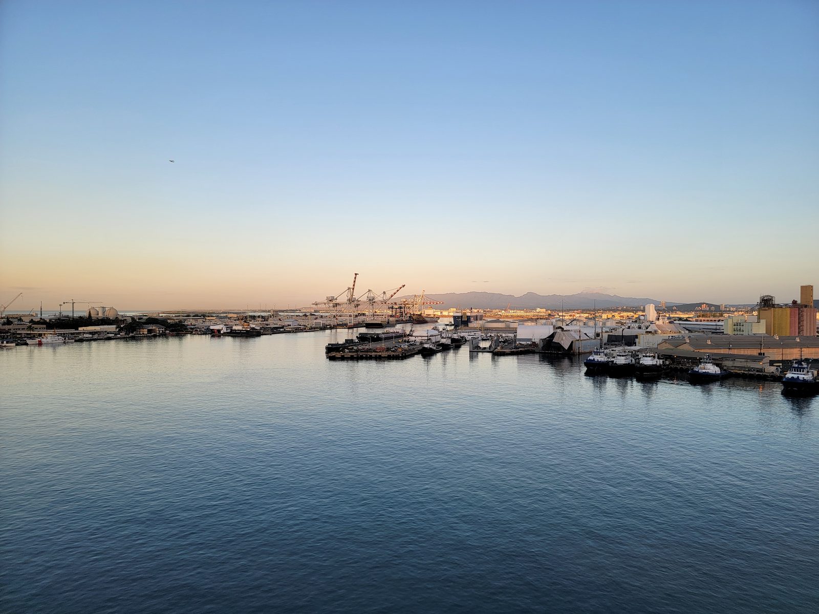 Honolulu Harbor at sunrise from the Wonder