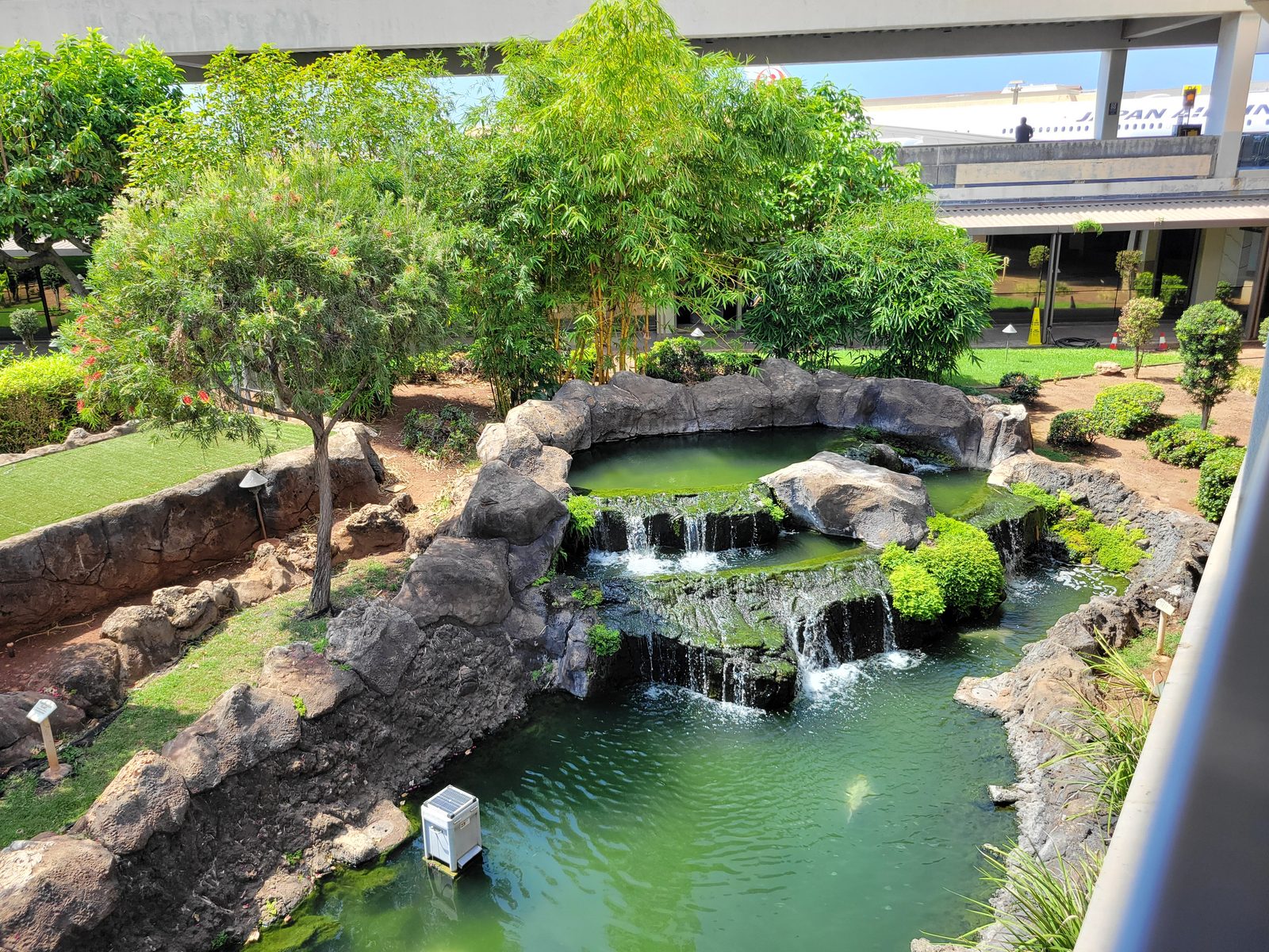 The waterfall garden between HNL's terminals