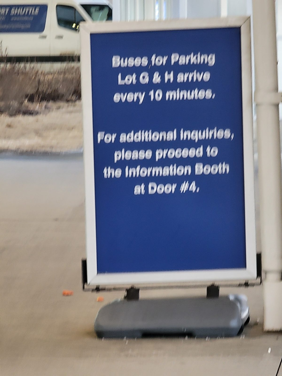 Sign for the parking lot shuttle