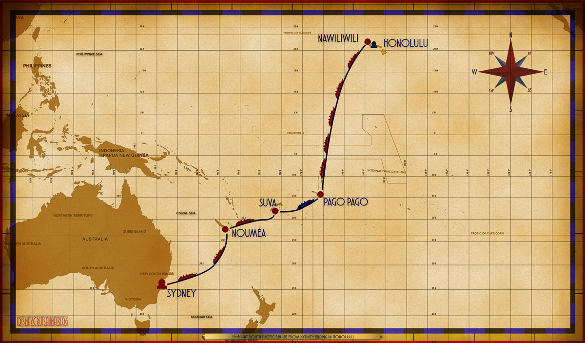 Itinerary map courtesy of DisneyCruiseLineBlog.com