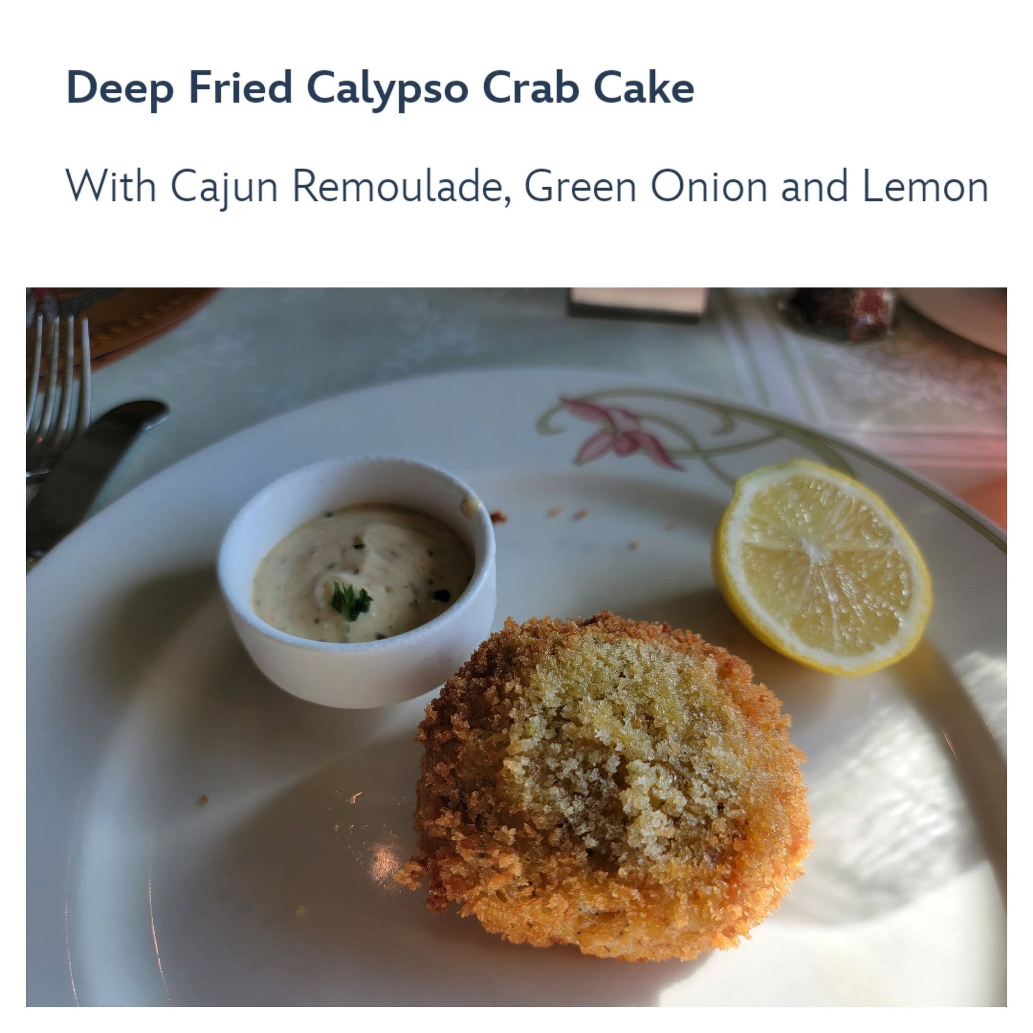Deep fried Calypso crab cake on Pirate Night