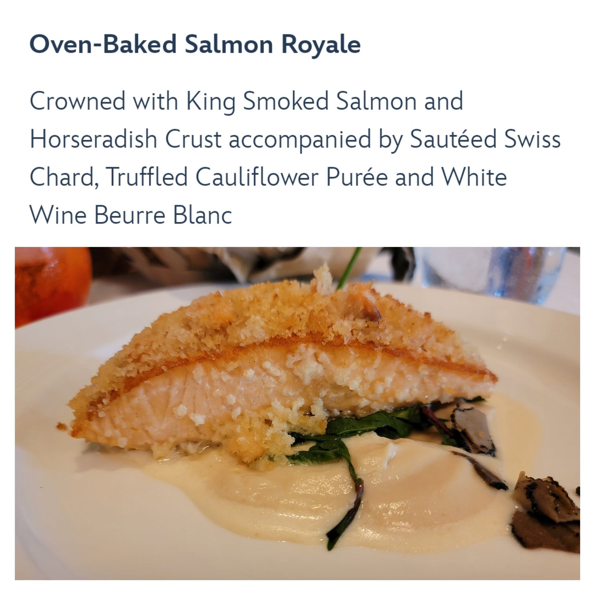 Oven-baked salmon royale, Kathy's favorite at Royal Palace
