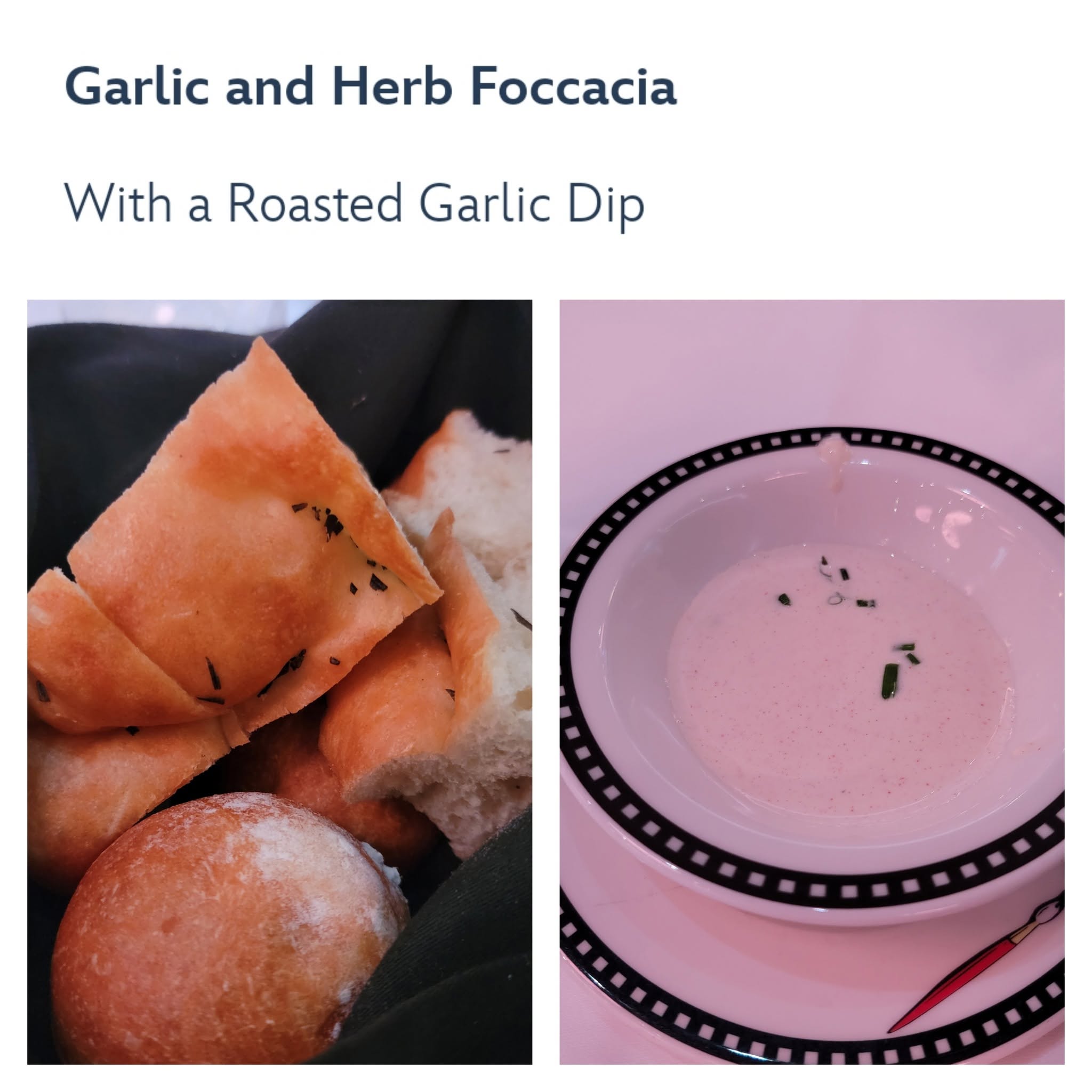 Garlic and herb focaccia at Animator's Palate