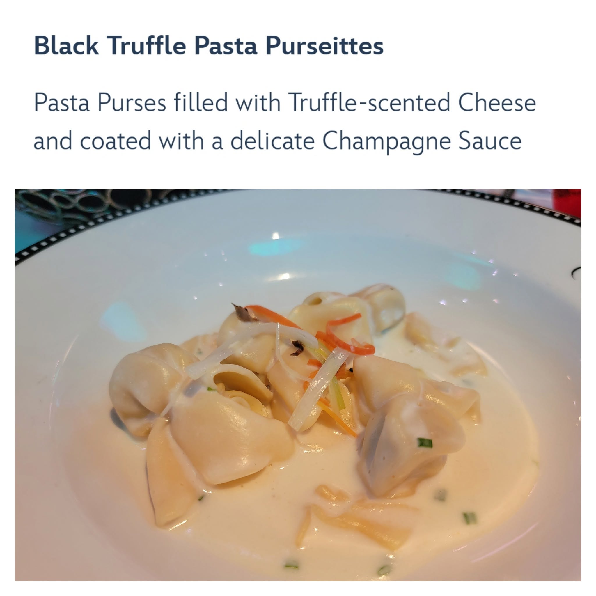 Black Truffle Pasta Purseittes at Animator's Palate
