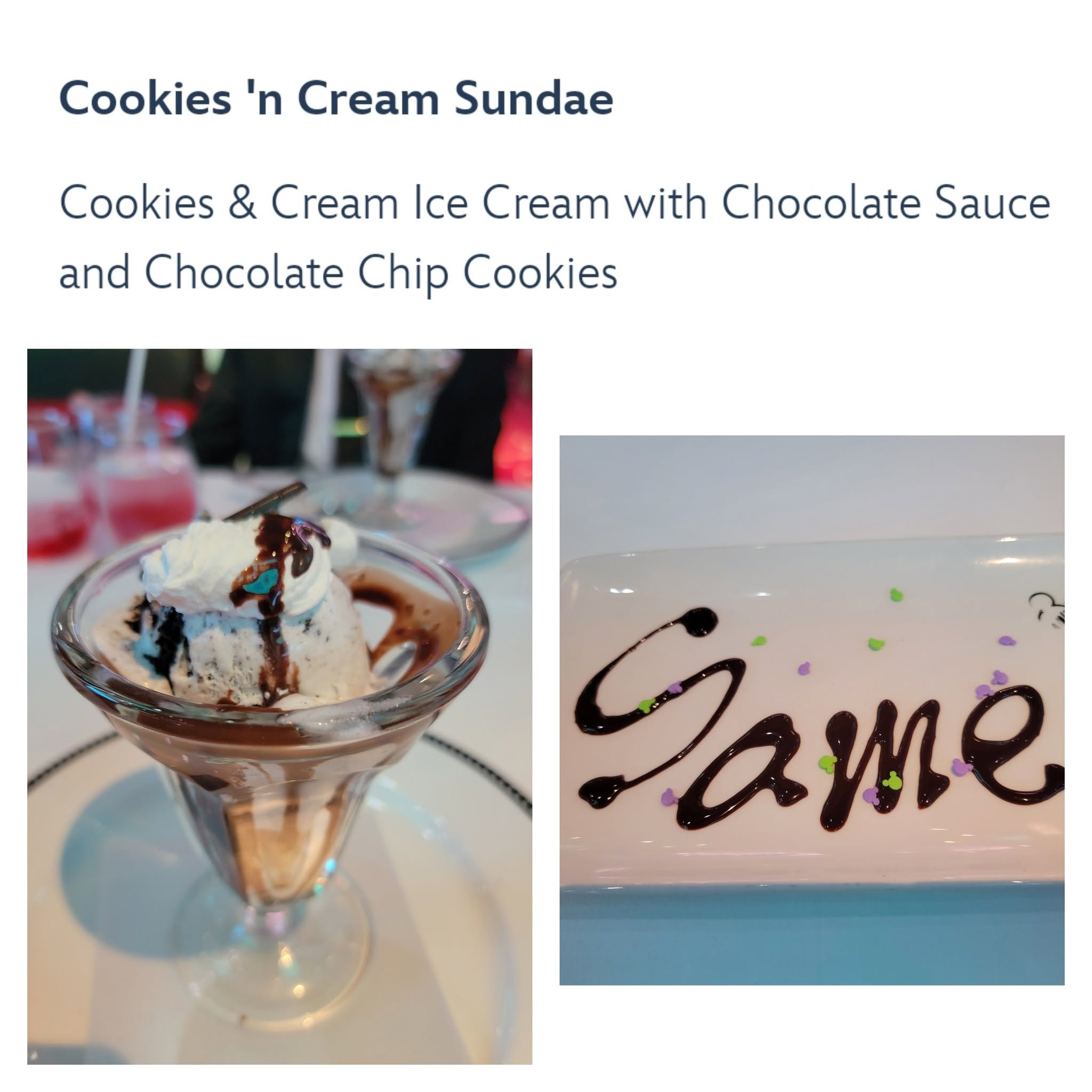 Cookies 'n cream sundae at Animator's Palate