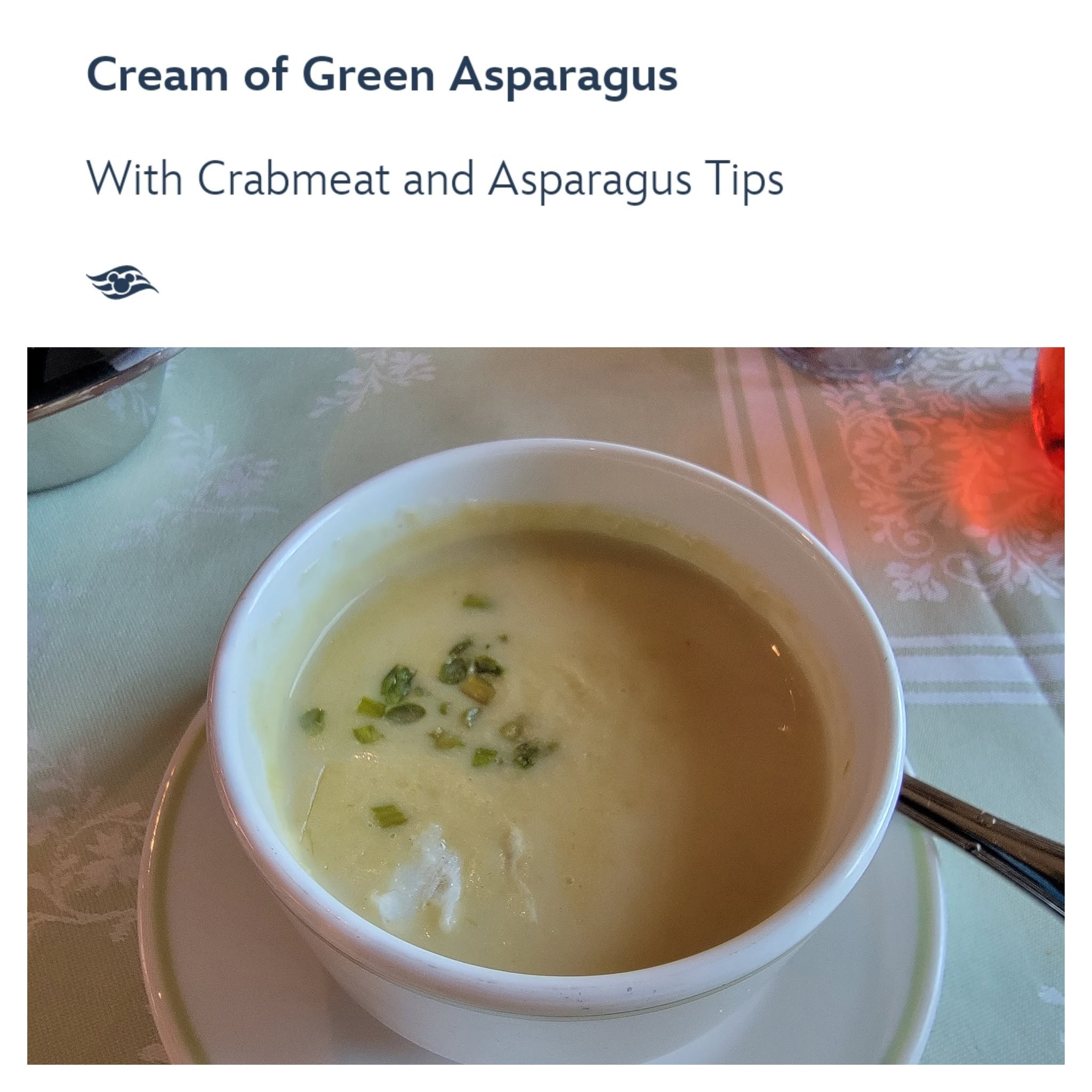 Cream of green asparagus at Enchanted Garden