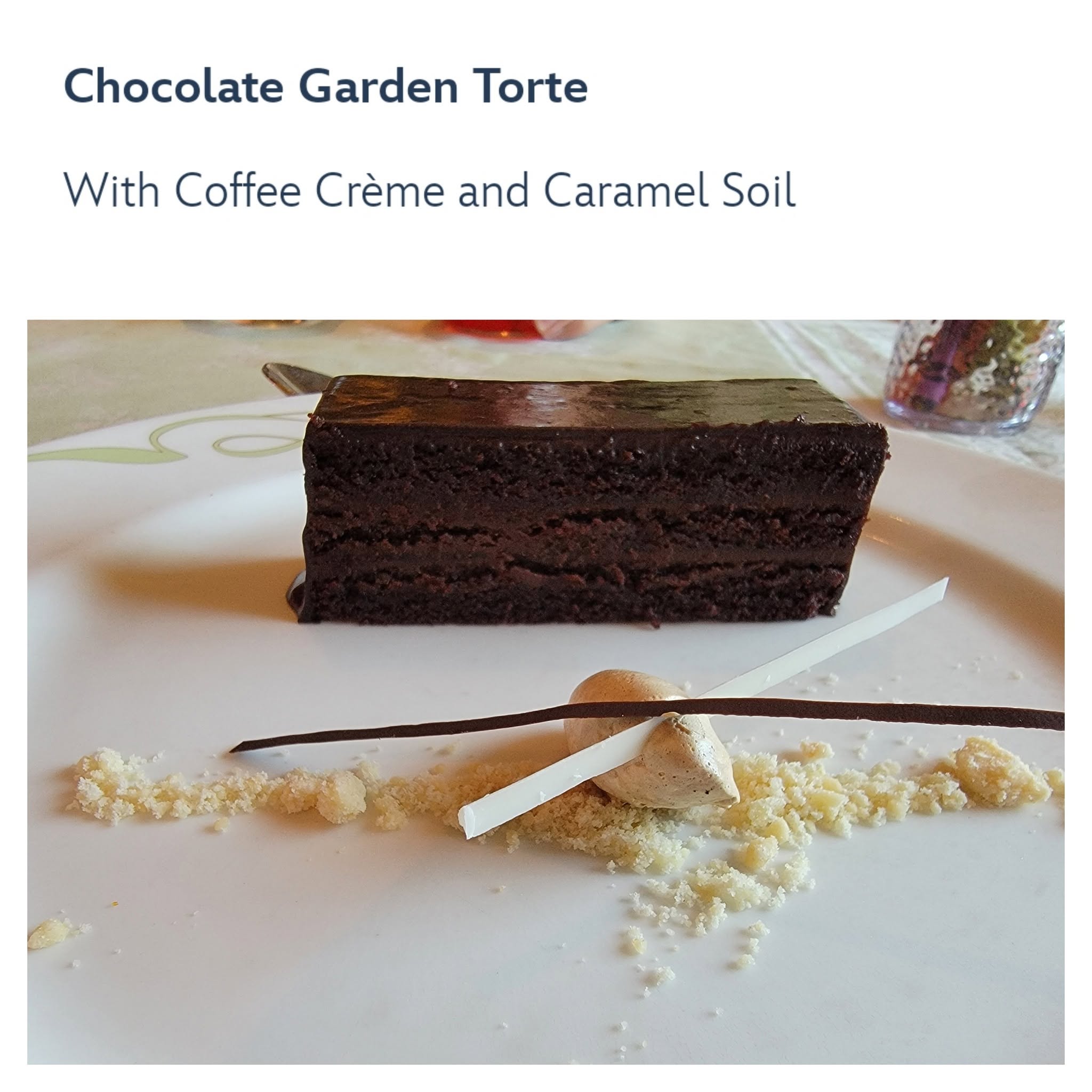 Chocolate garden torte at Enchanted Garden on the last night