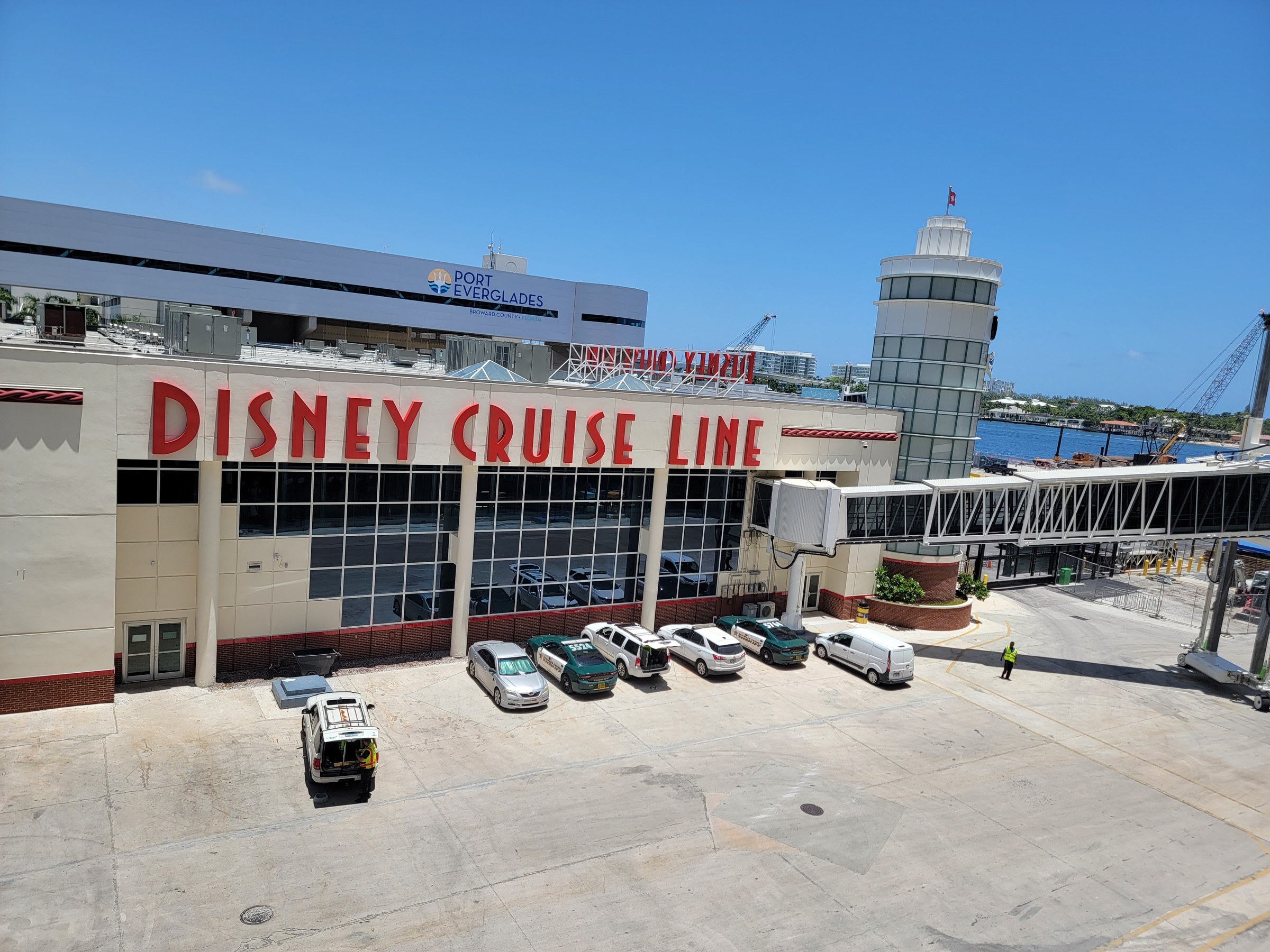 The Disney Cruise Line terminal at Port Everglades, from the ship