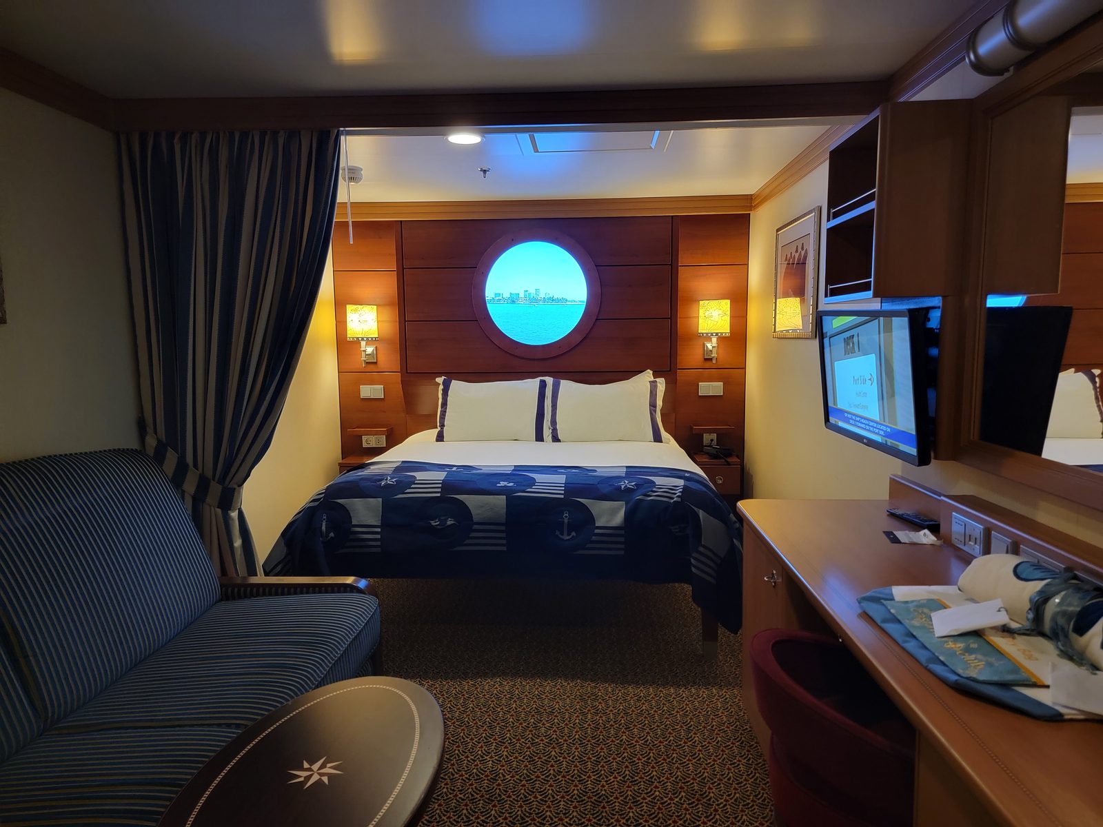 Their stateroom, ready for the cruise