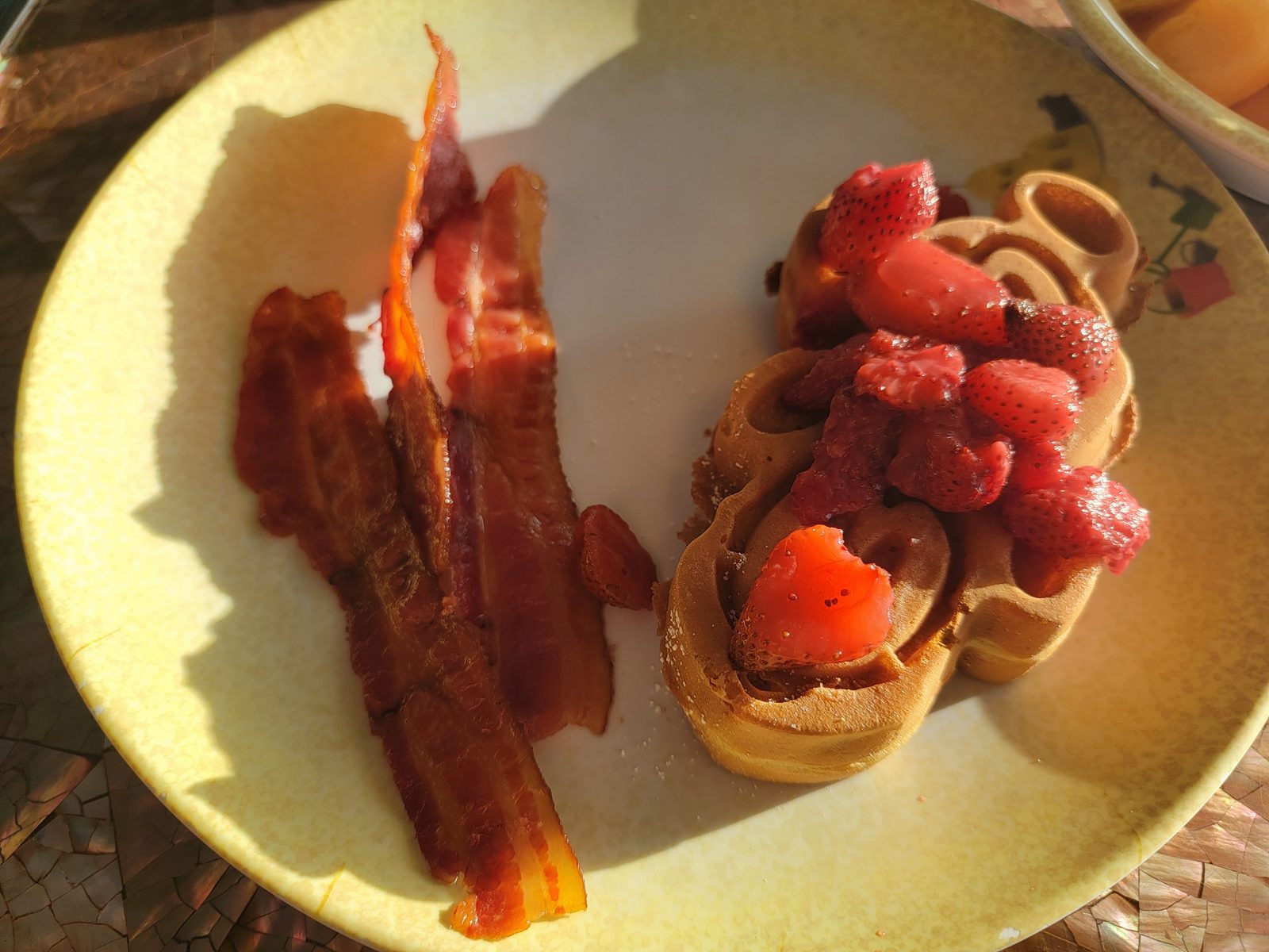Waffles and bacon for breakfast