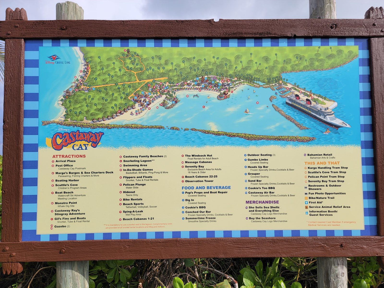 The map of Castaway Cay on a signboard